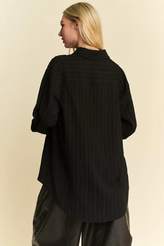 Davi & Dani Crinkled Jacquard Button Down Shirt - Lilixa.store