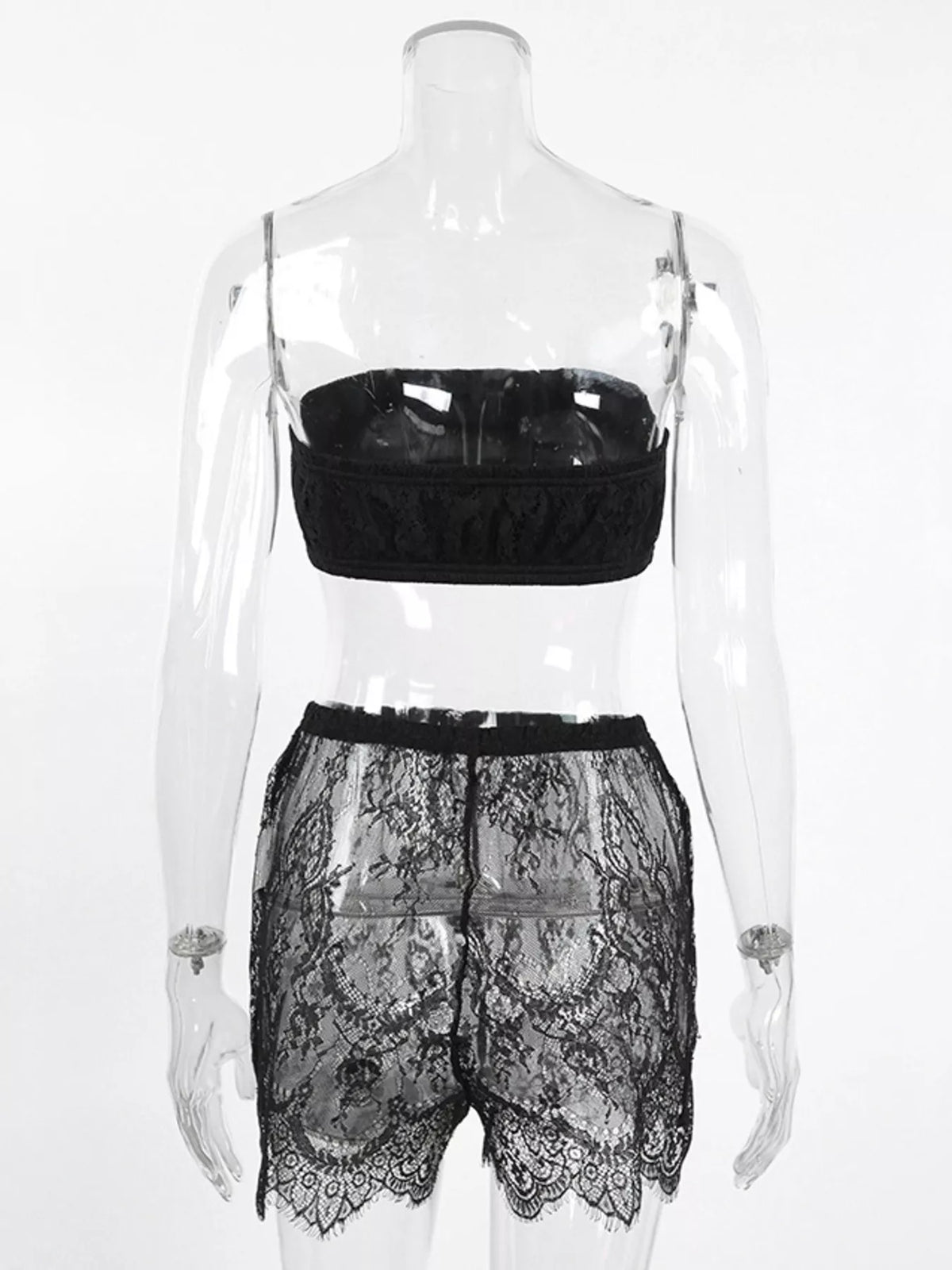 Lace Tube Top & Cardigan and Shorts Three-Piece Lounge Set - Lilixa.store