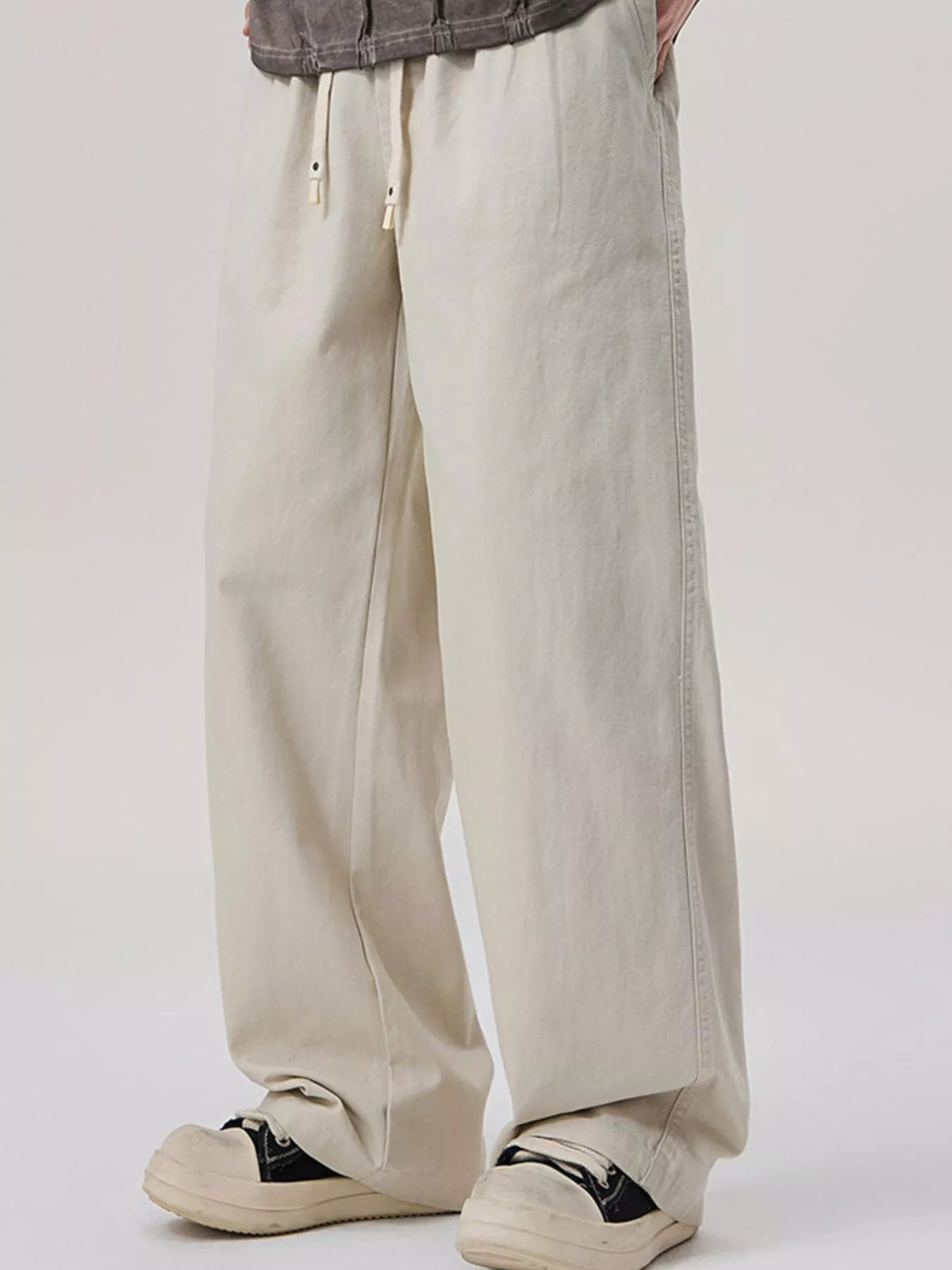 Men's Loose Fit Drawstring Pants in Off-white, view 2