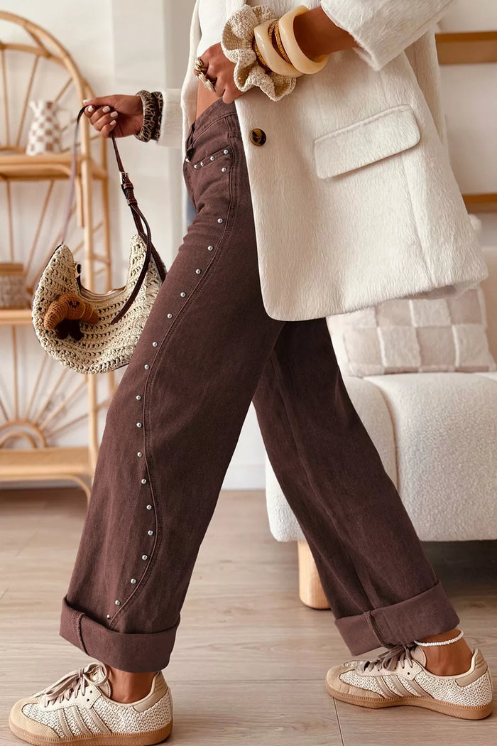 Embellished Wide-Leg Denim Jeans - Lilixa.store
