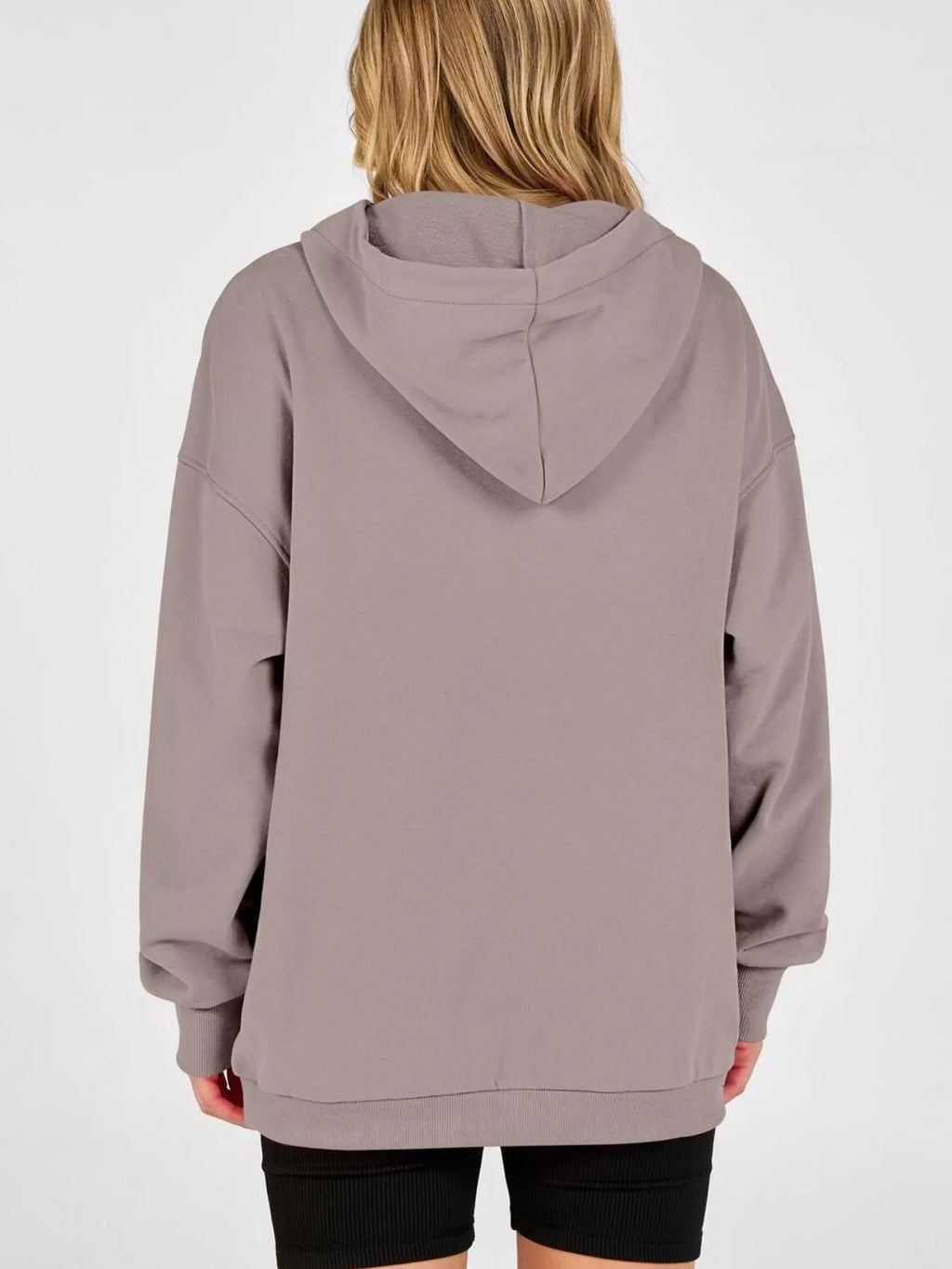 Half Snap Dropped Shoulder Hoodie - Lilixa.store