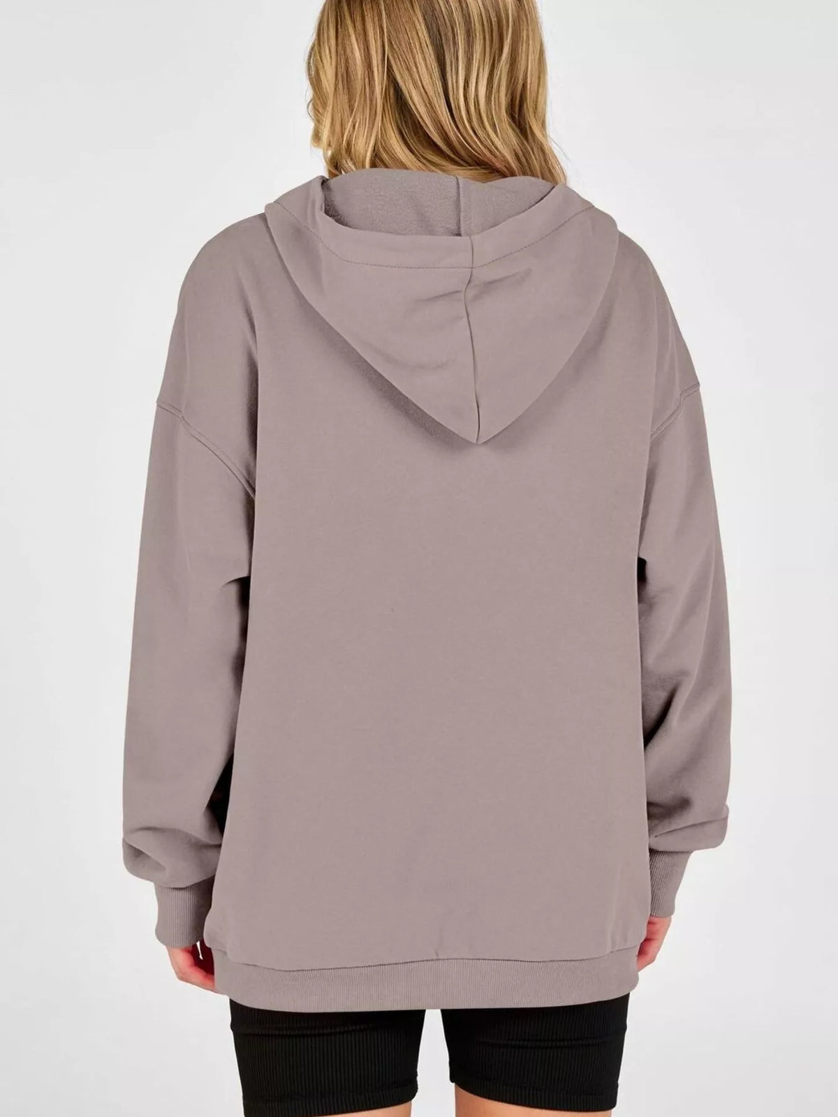 Half Snap Dropped Shoulder Hoodie - Lilixa.store