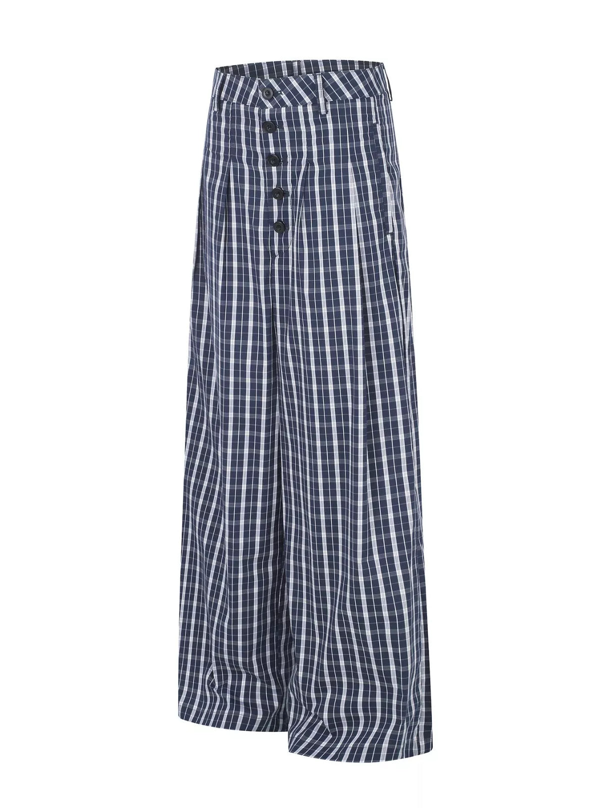 Men's Wide Leg Plaid Button-Front Pants