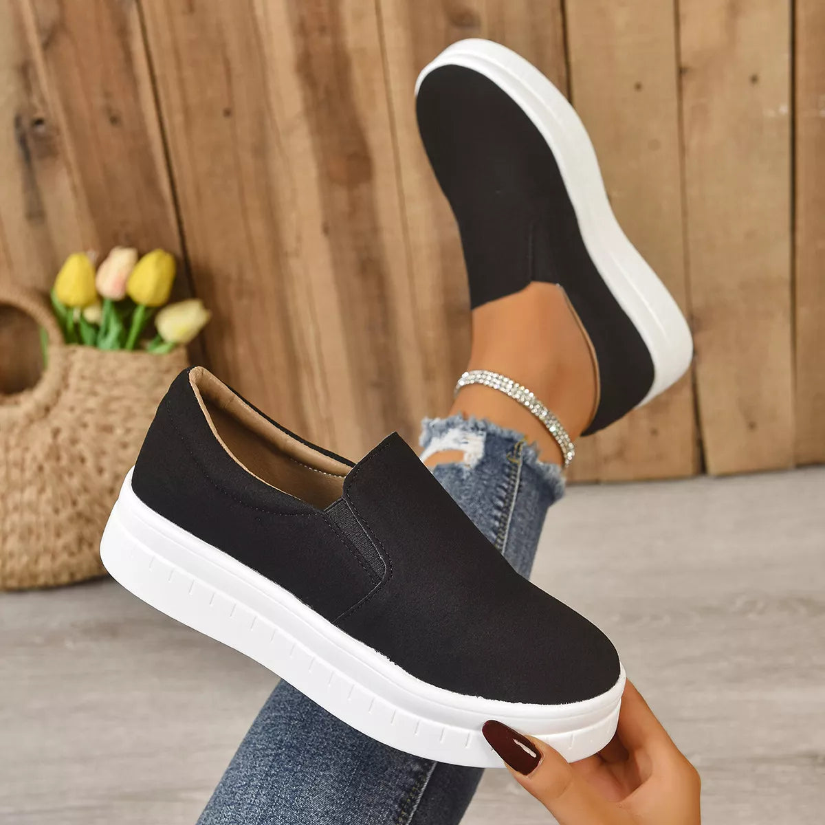 Round Toe Platform Slip-Ons - Lilixa.store
