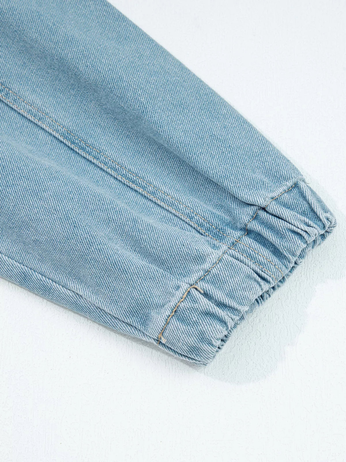 Elastic Edge Collared Zip Up Denim Jacket With Pocket, view 12