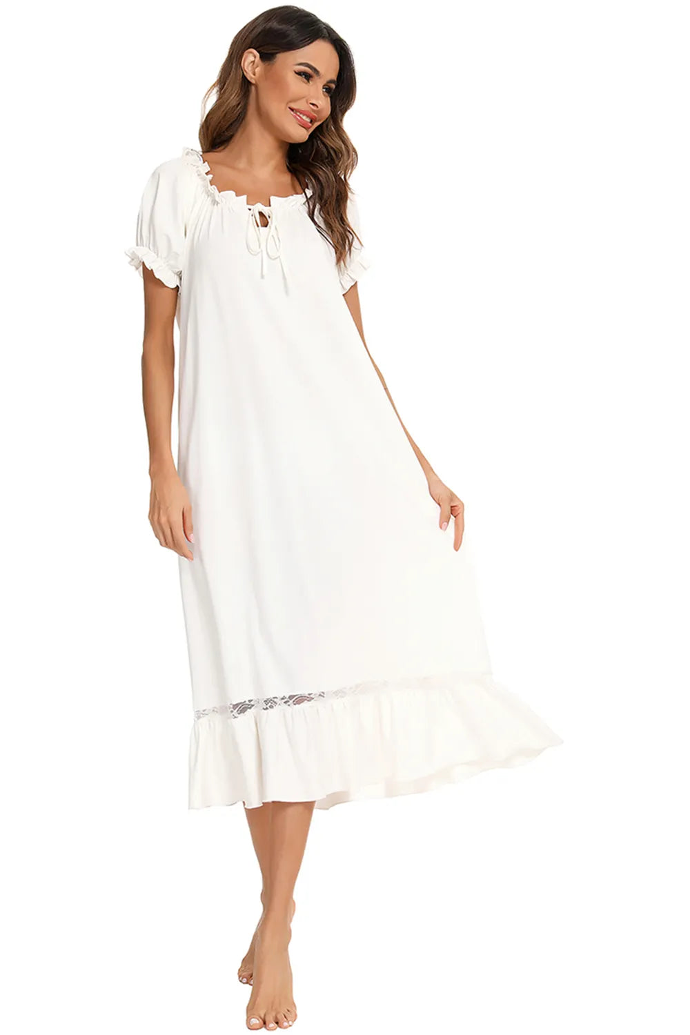 Lace Detail Short Sleeve Lounge Dress - Lilixa.store