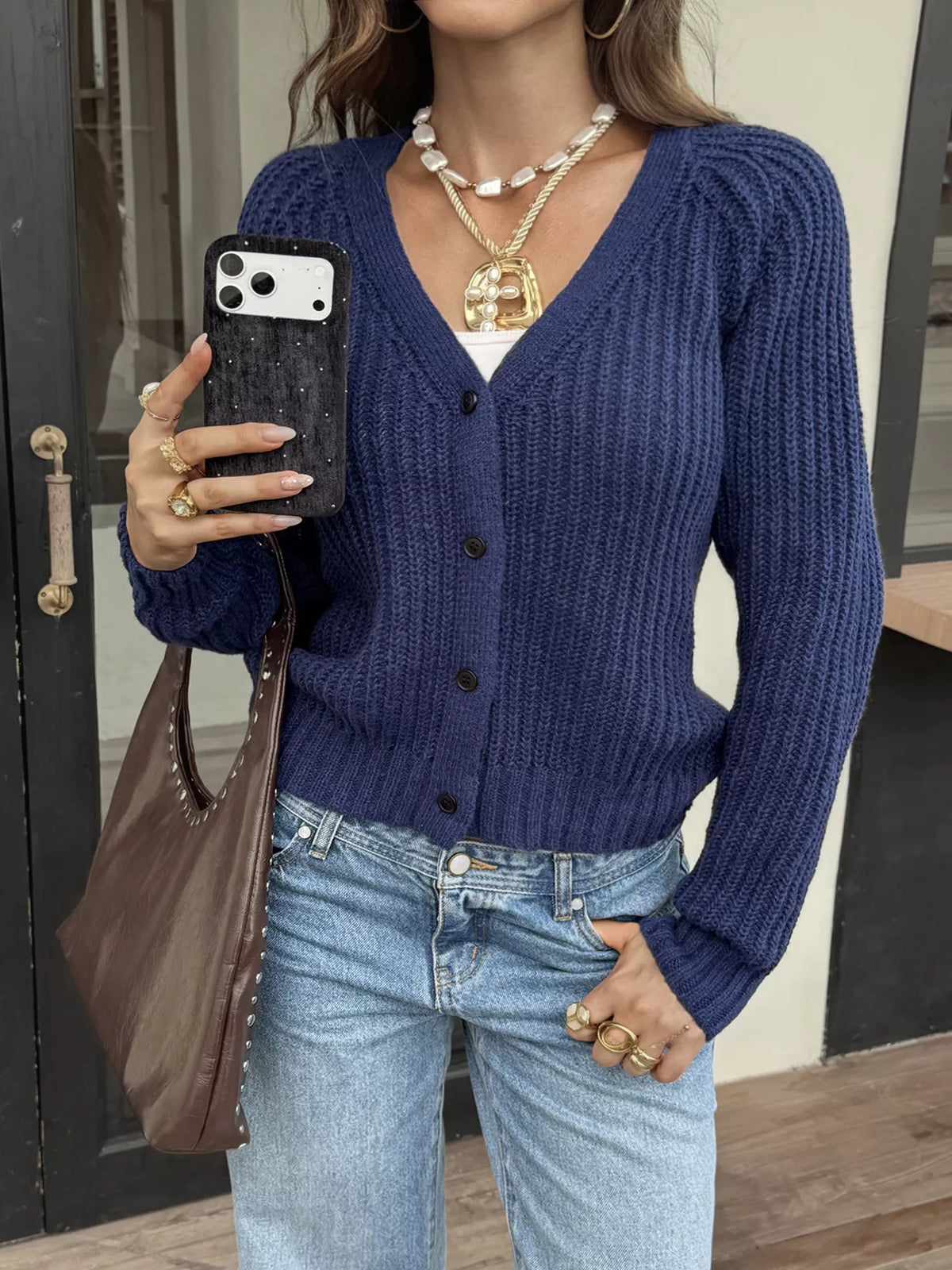 V-Neck Button-Down Cardigan - Lilixa.store