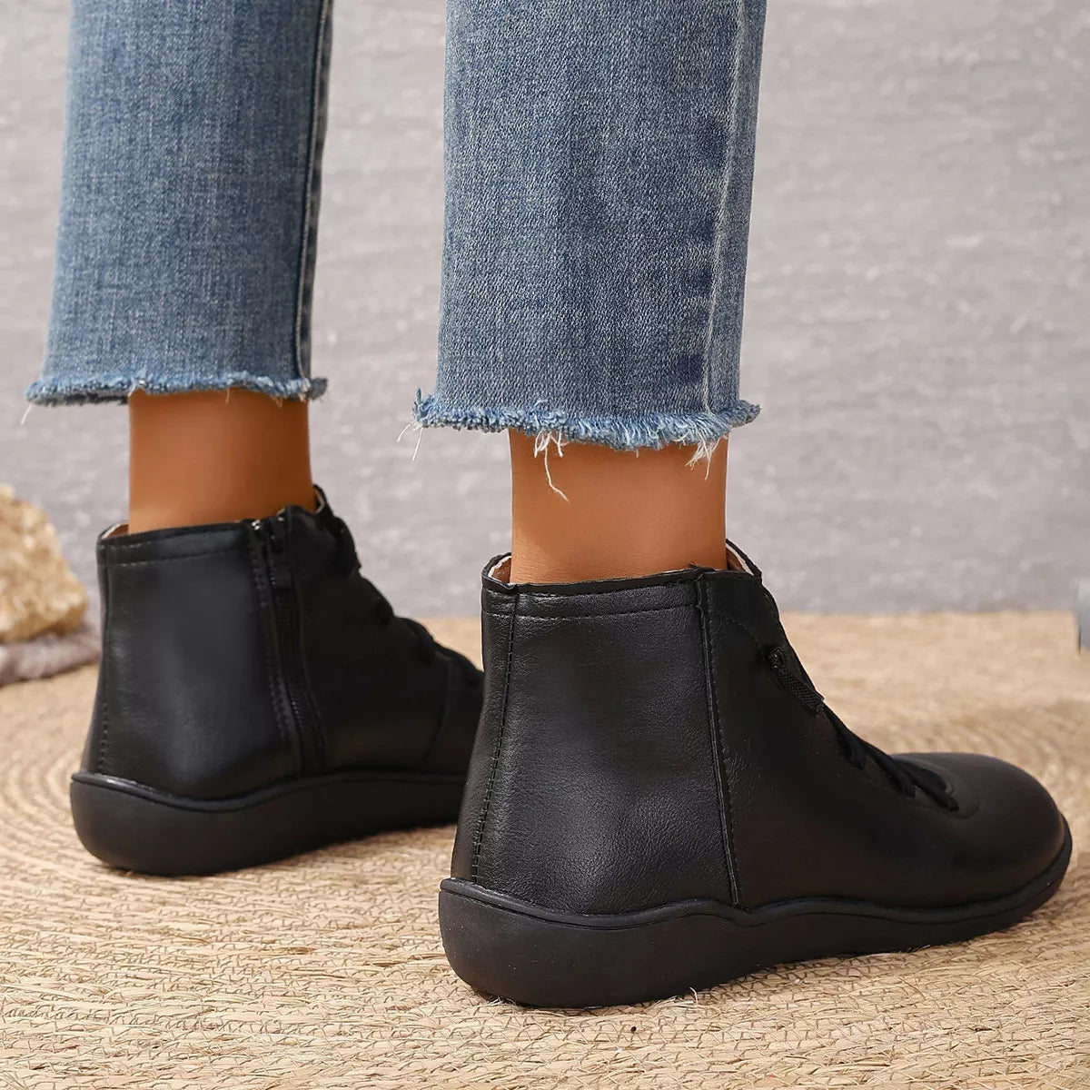 Lace-Up Faux Leather Ankle Boots - Lilixa.store