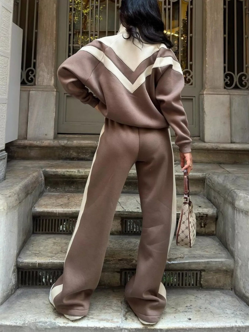 Color Block Zip-Up Outerwear and Pants Set - Lilixa.store
