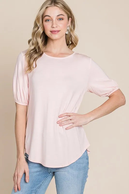 BOMBOM Round Neck Puff Sleeve T-Shirt - Lilixa.store
