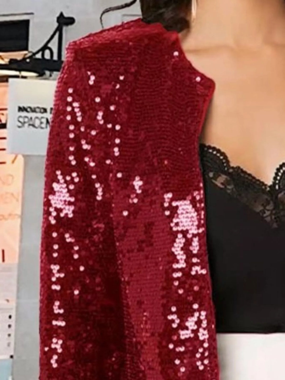 Full Size Sequin Long Sleeve Jacket Plus Size, view 8