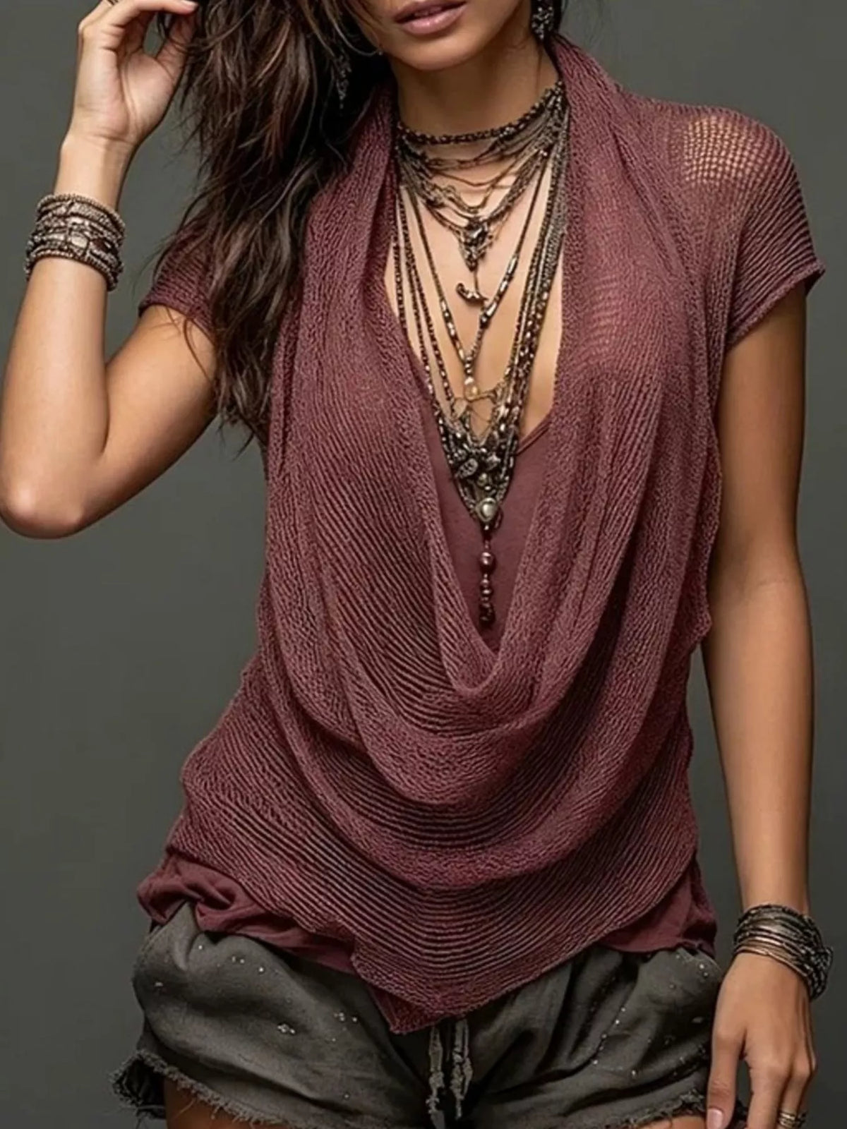 Full Size Scoop Neck Tank and Cowl Neck Cover Up Set Plus Size
