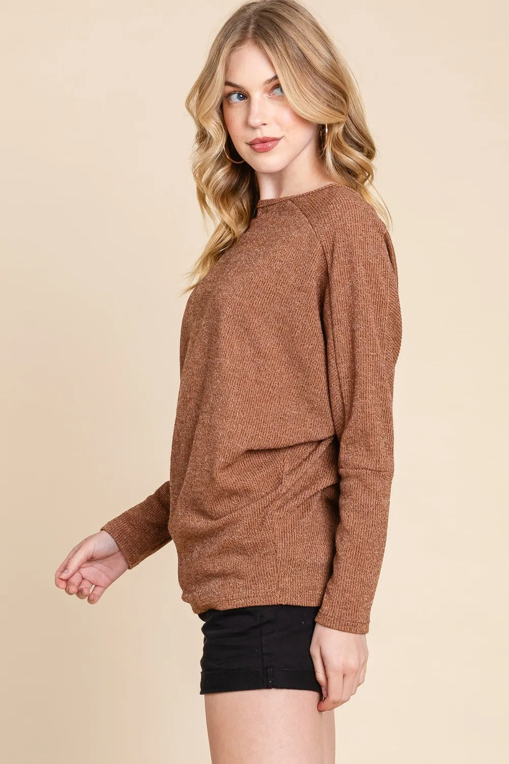 BOMBOM Drop Shoulder Long Sleeve Knit Top - Lilixa.store