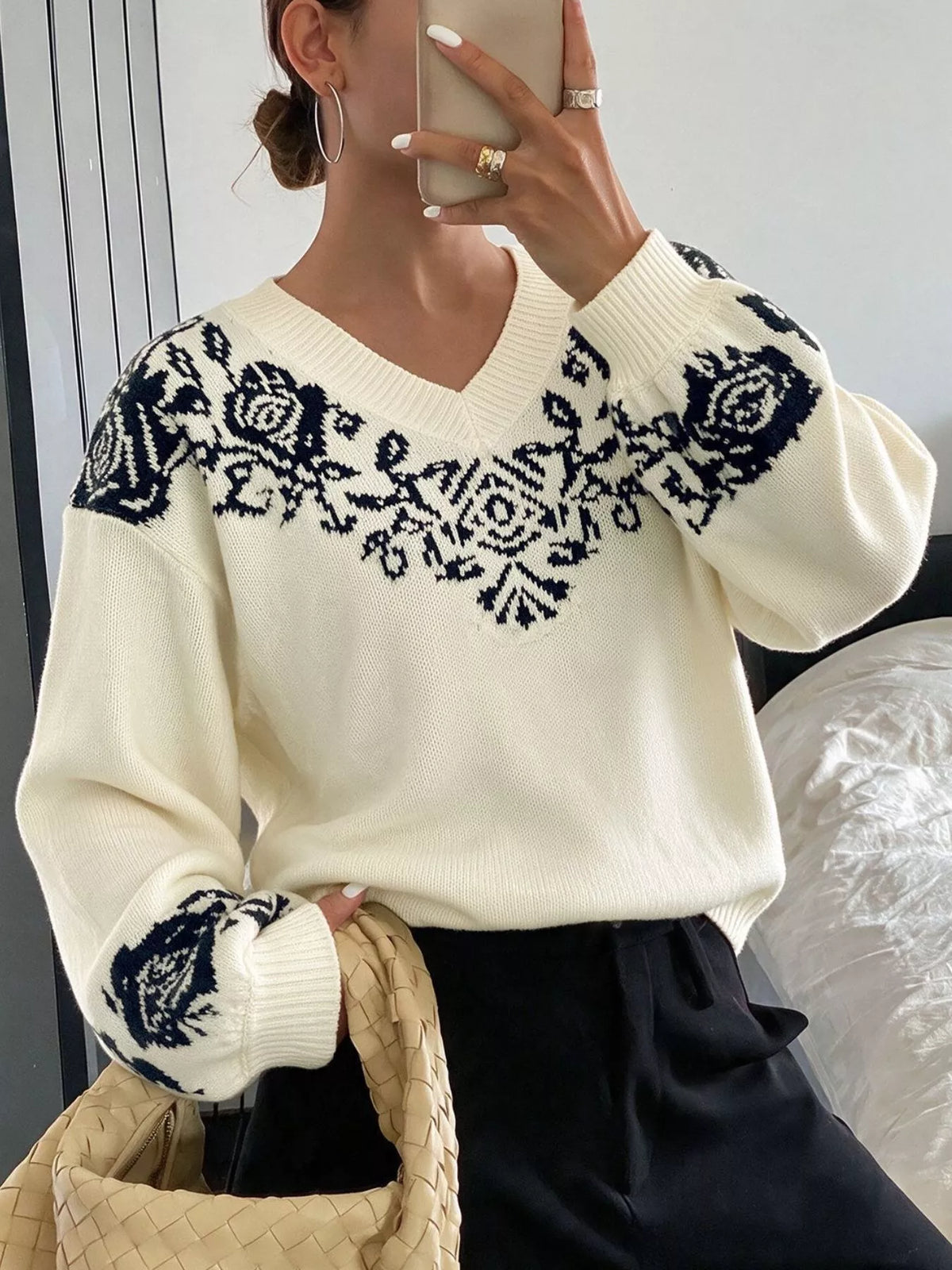 Floral Dropped Shoulder Sweater in Apricot, view 5