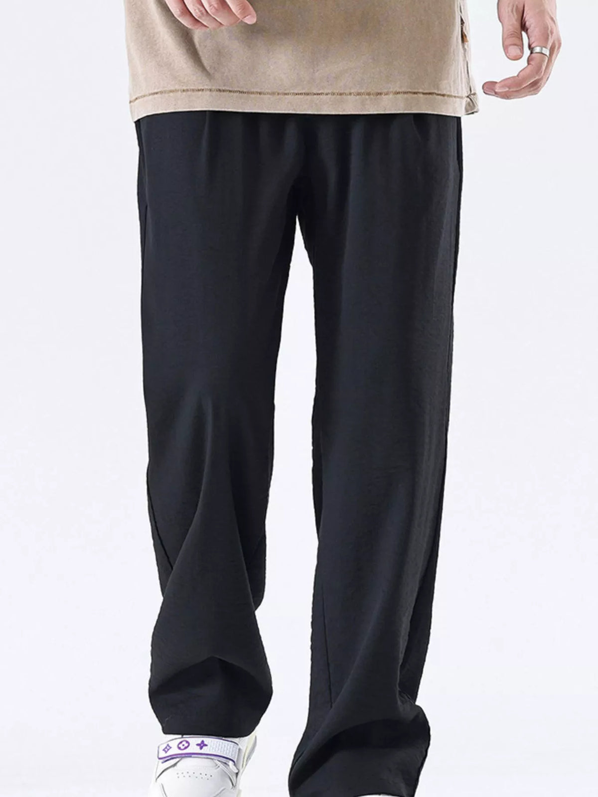 Men's Full Size Relaxed Fit Wide Leg Casual Pants Plus Size in Black