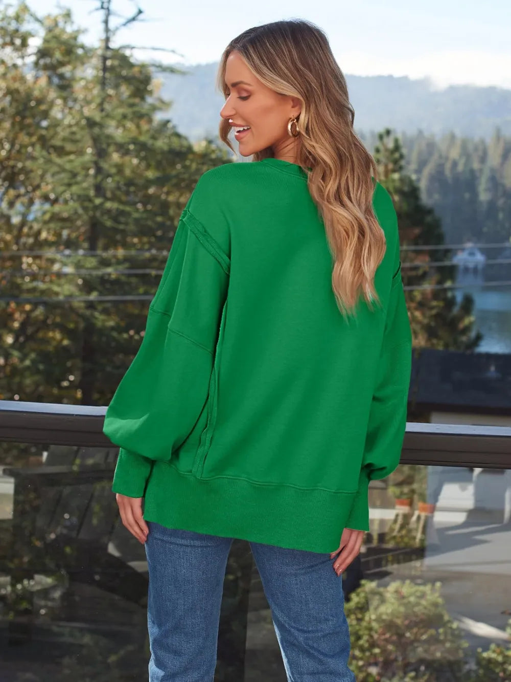 Slit Round Neck Long Sleeve Sweatshirt - Lilixa.store