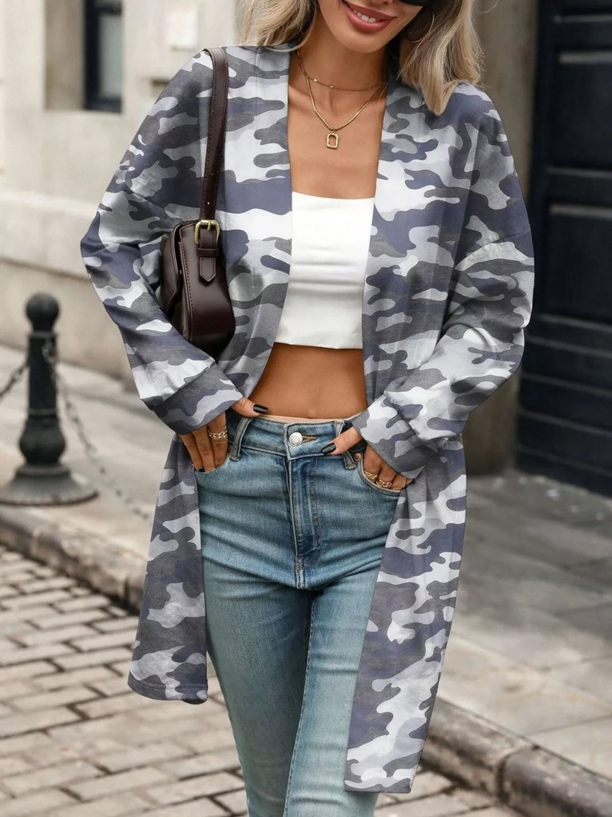 Printed Open Front Cardigan - Lilixa.store