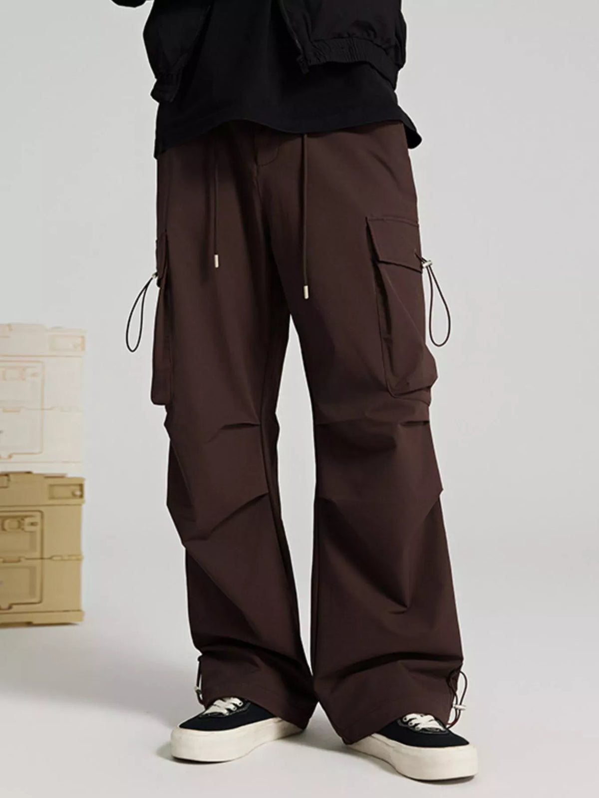 Men's Wide Leg Pants with Cargo Pockets in Mocha Color