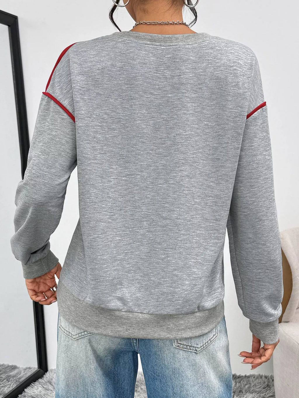 Heart Embroidered Round Neck Sweatshirt - Lilixa.store