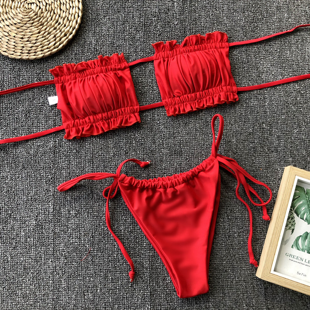 Frill Trim Ruched Bikini Set - Lilixa.store