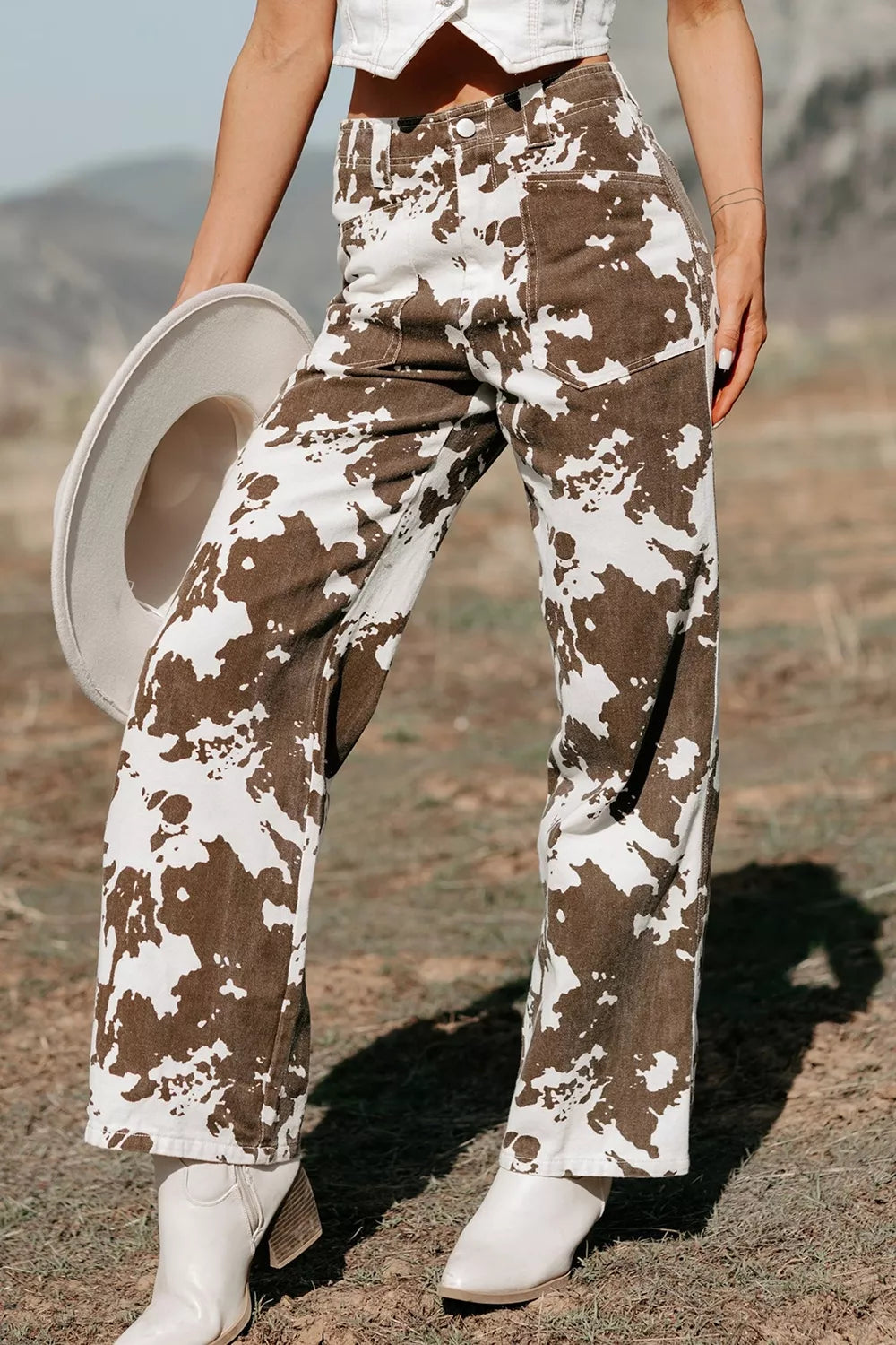 Abstract Pattern Regular Fit Full-Length Western Style Jeans - Lilixa.store