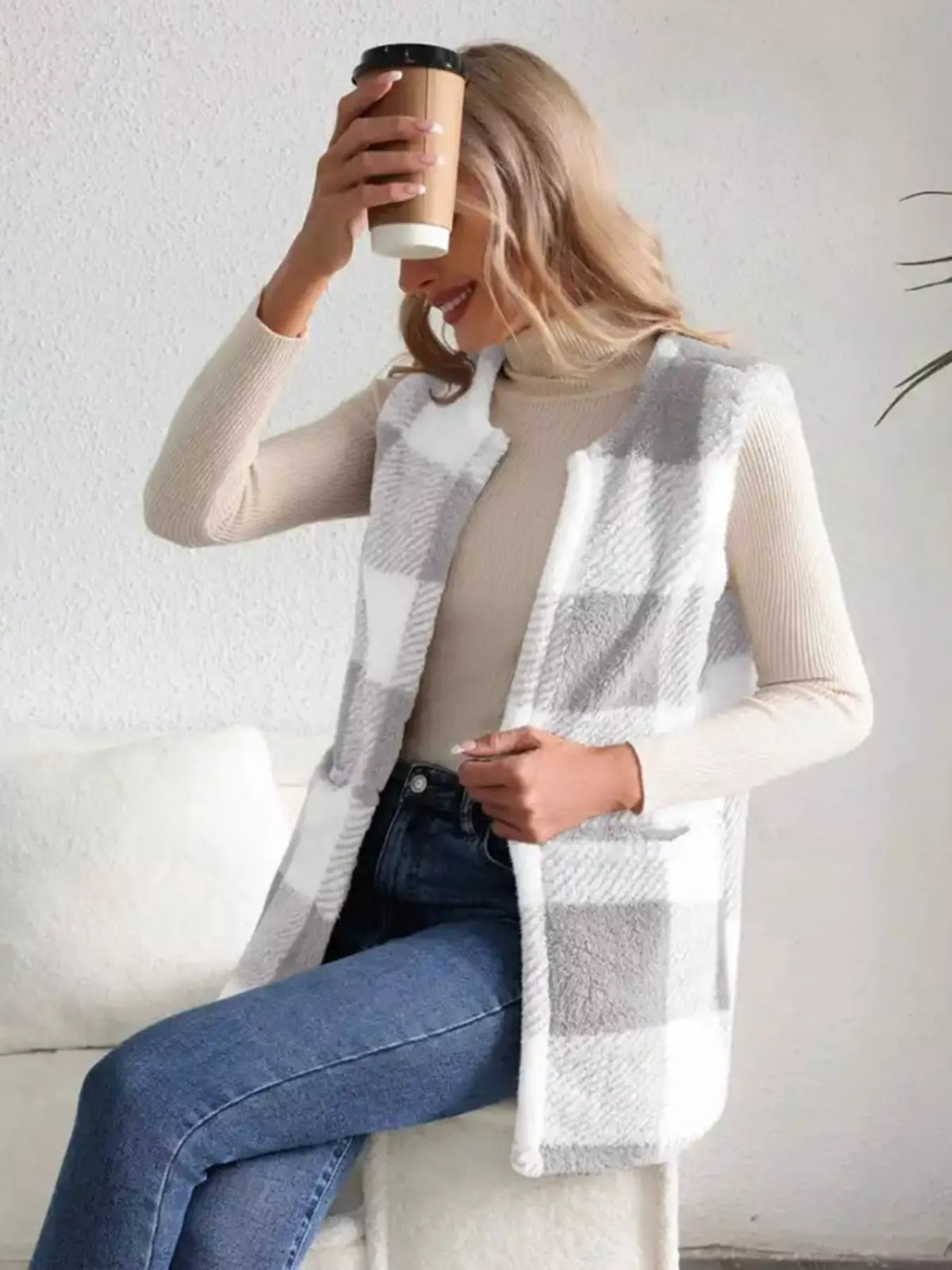 Cozy Plaid Sherpa Vest Coat - Lilixa.store