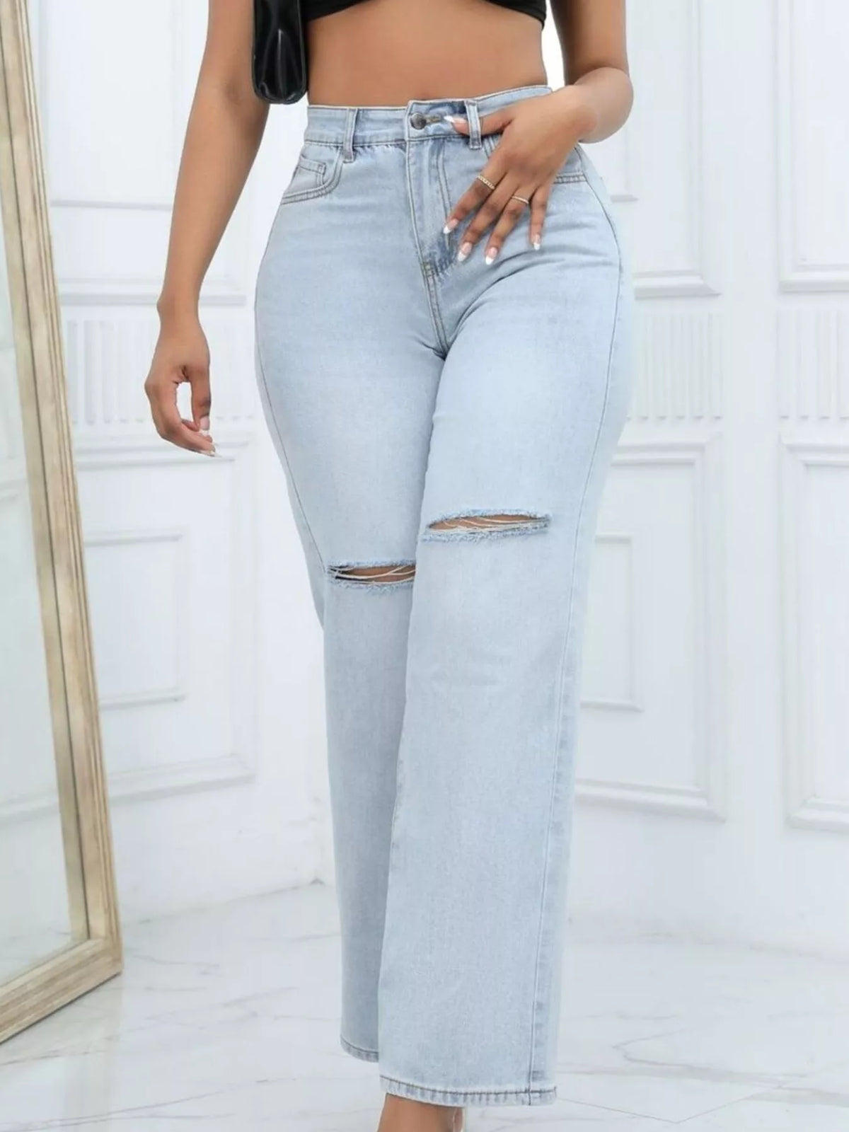 Distressed Wide-Leg Jeans