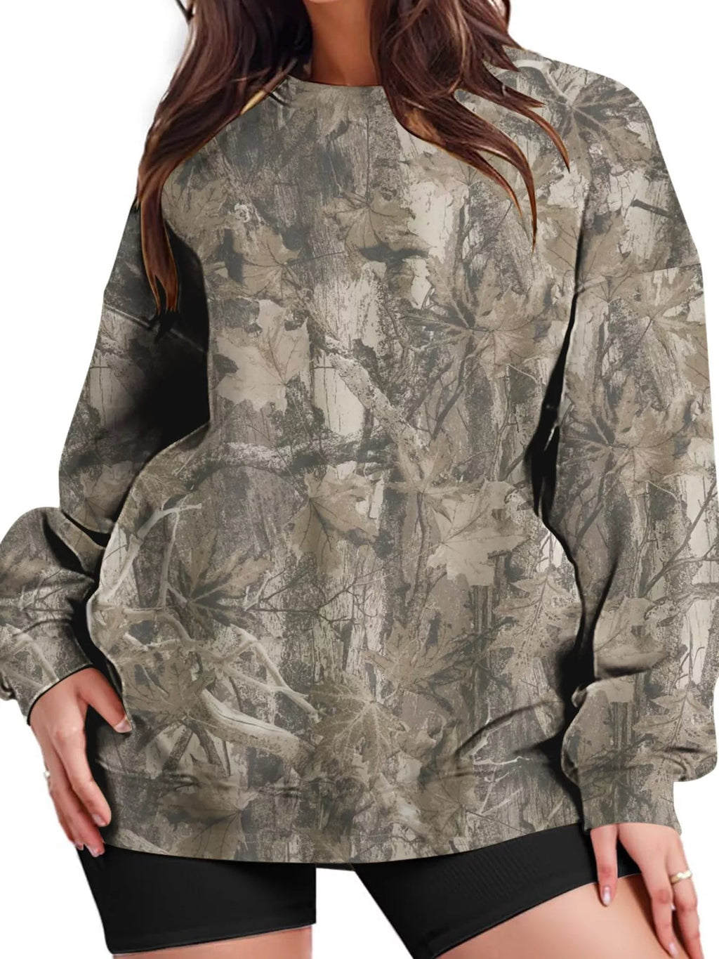 Oversized Printed Crew Neck Sweatshirt - Lilixa.store