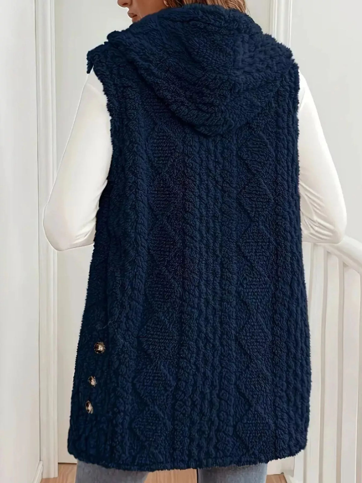 Button-Down Sherpa Hooded Vest Coat - Lilixa.store