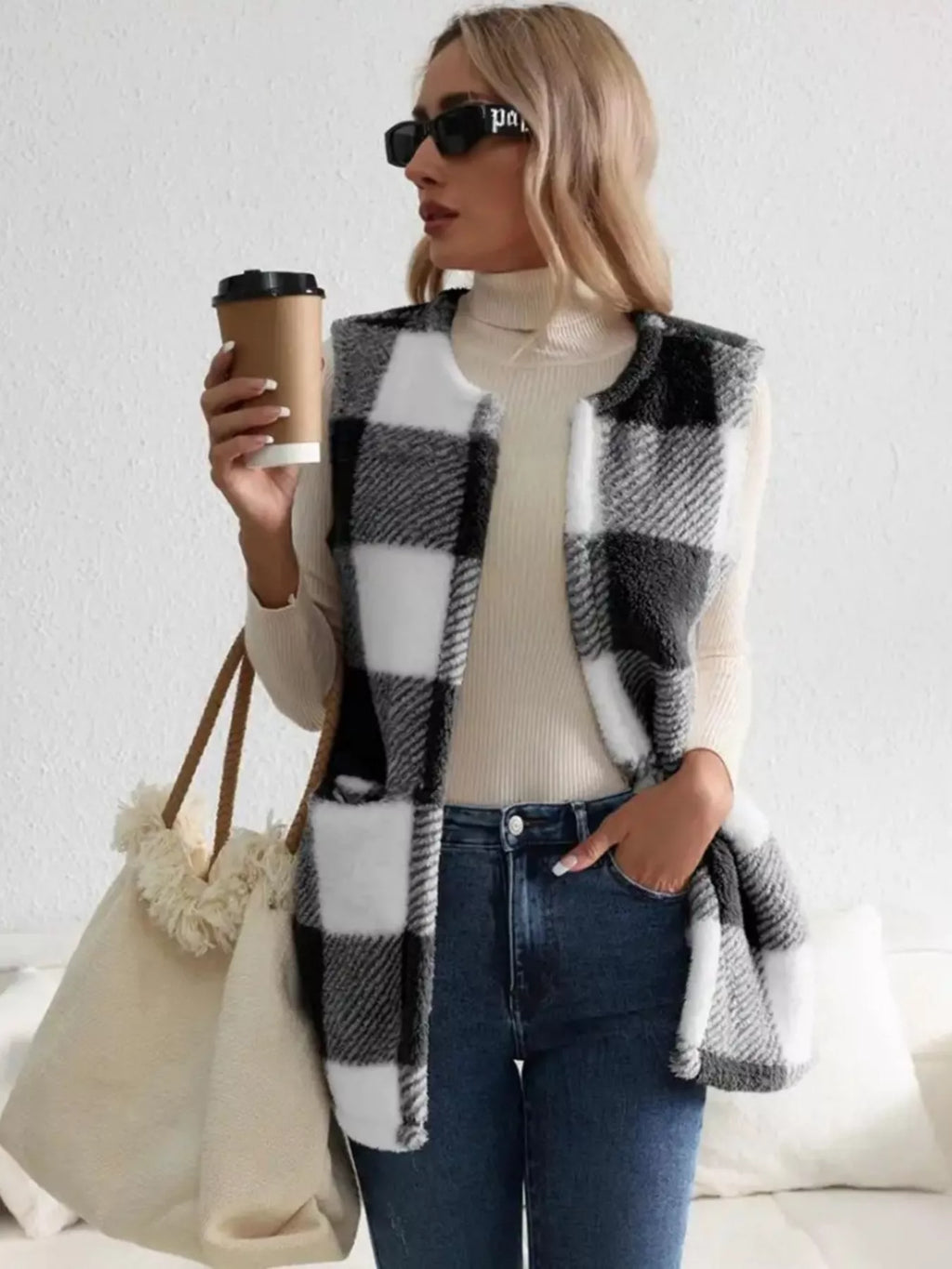 Cozy Plaid Sherpa Vest Coat - Lilixa.store