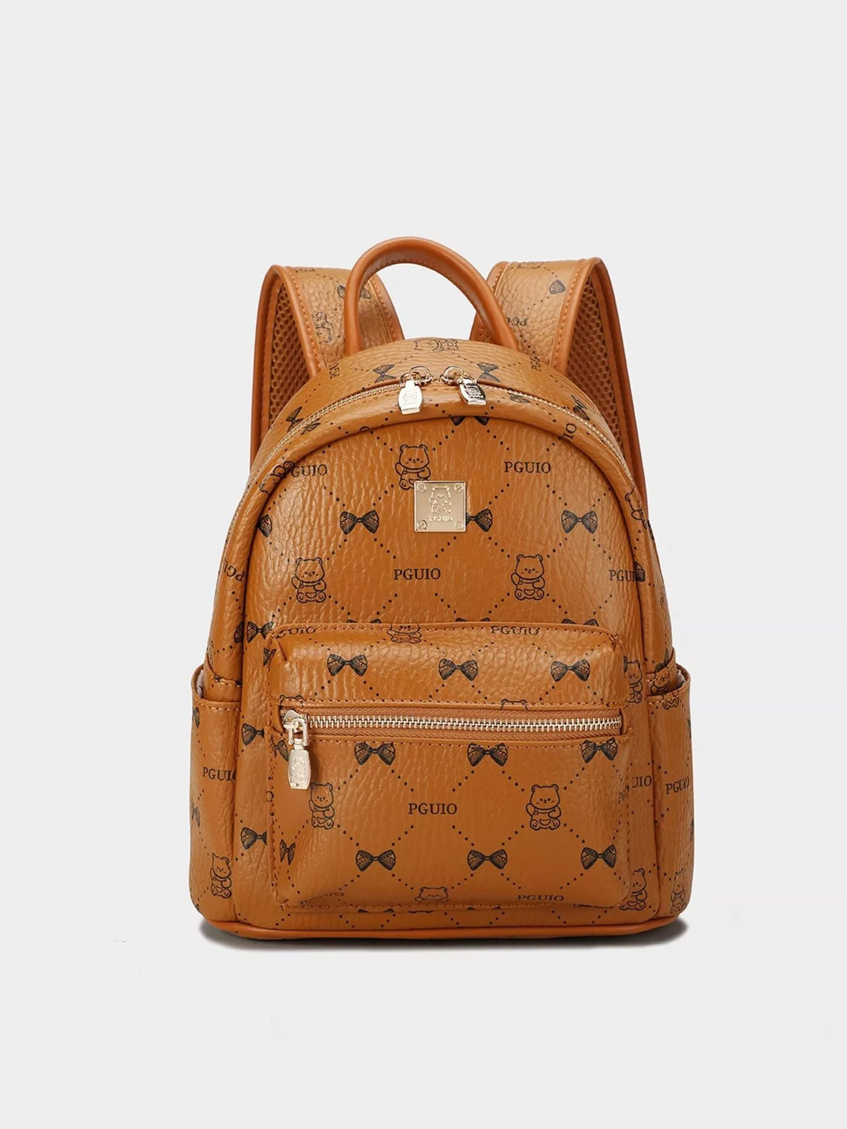 Bear Print PU Leather Backpack Bag in Caramel