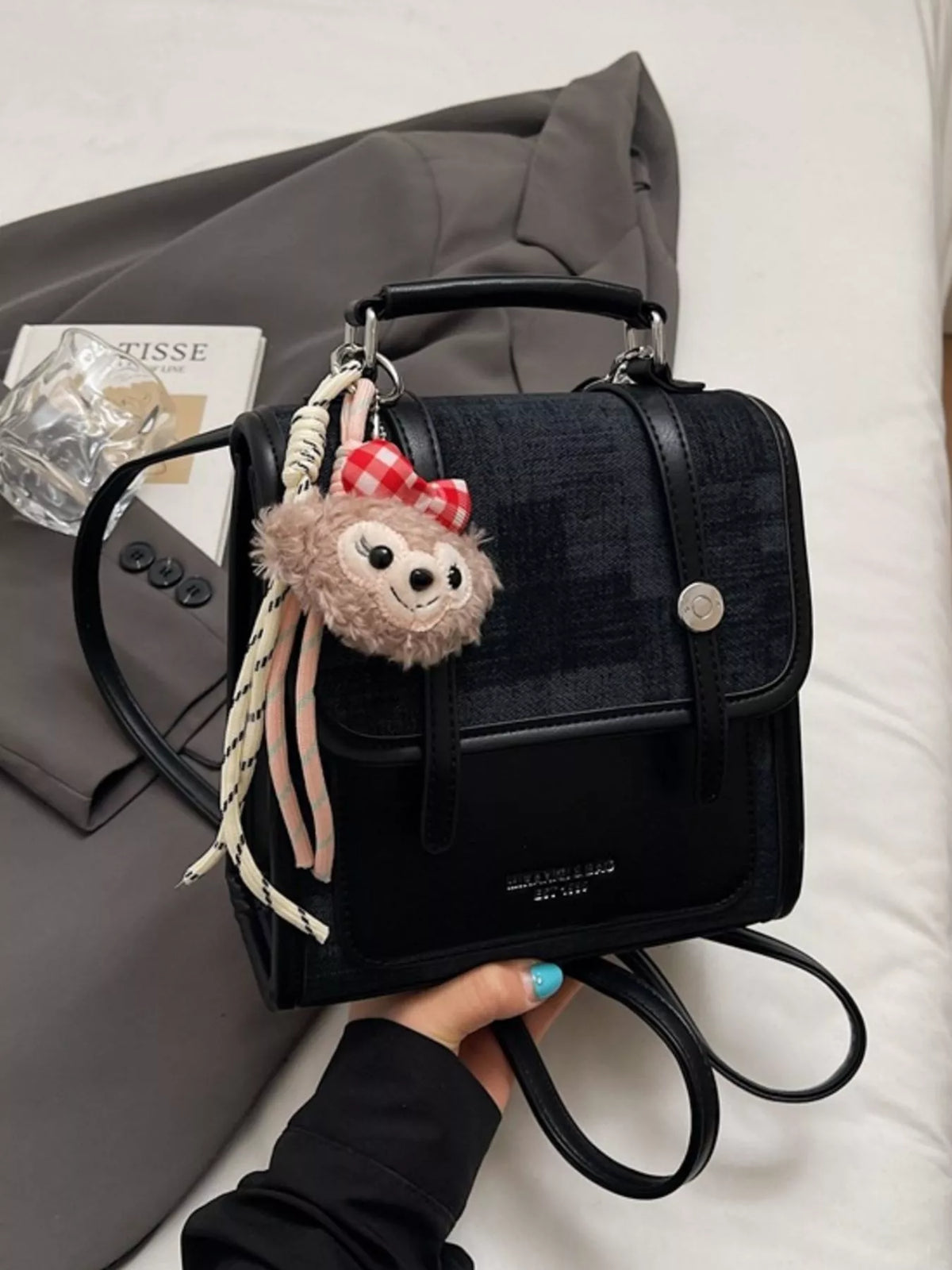Flap Backpack Bag with Plush Charm - Lilixa.store