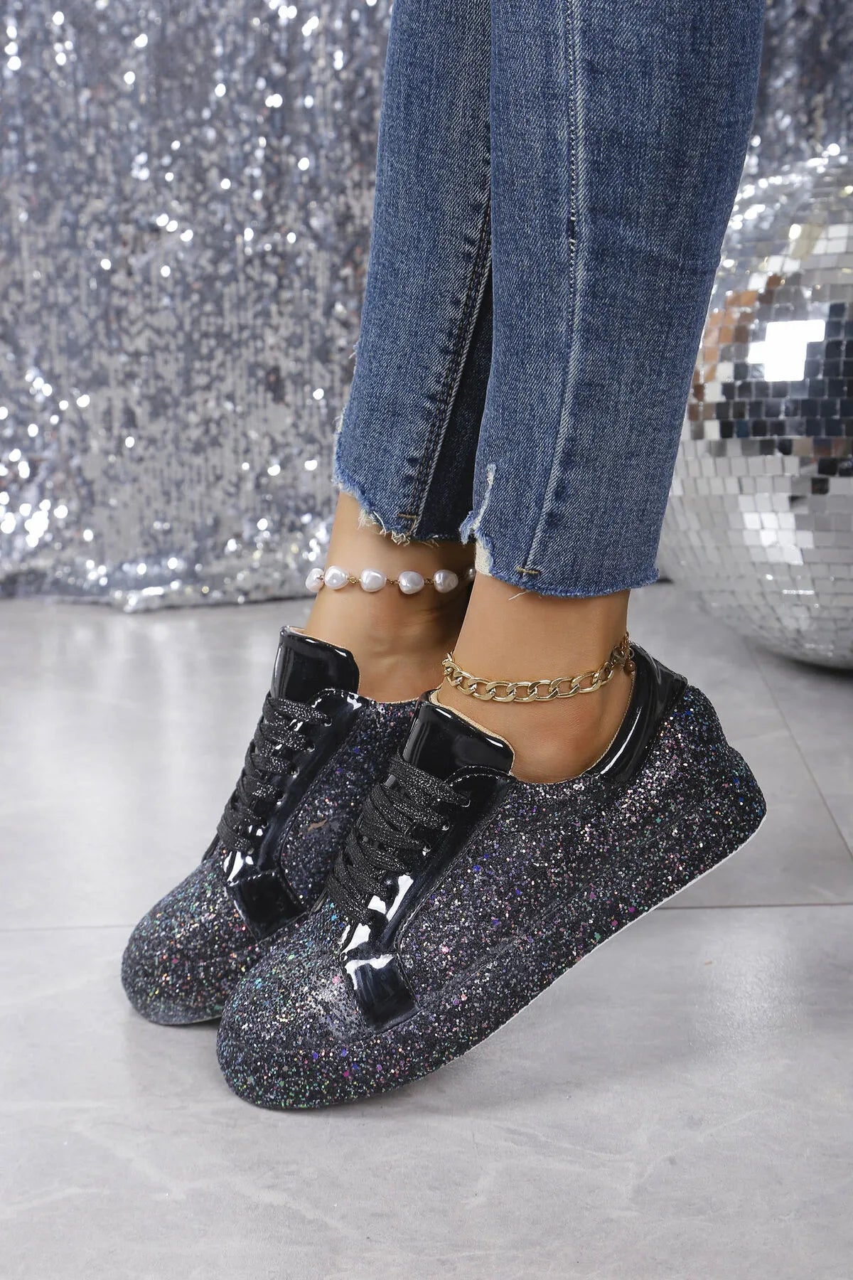 Glitter Sparkle Lace Up Sneakers
