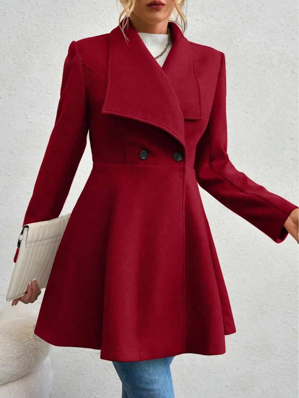 Collared Neck Button Up Long Sleeve Coat, view 2