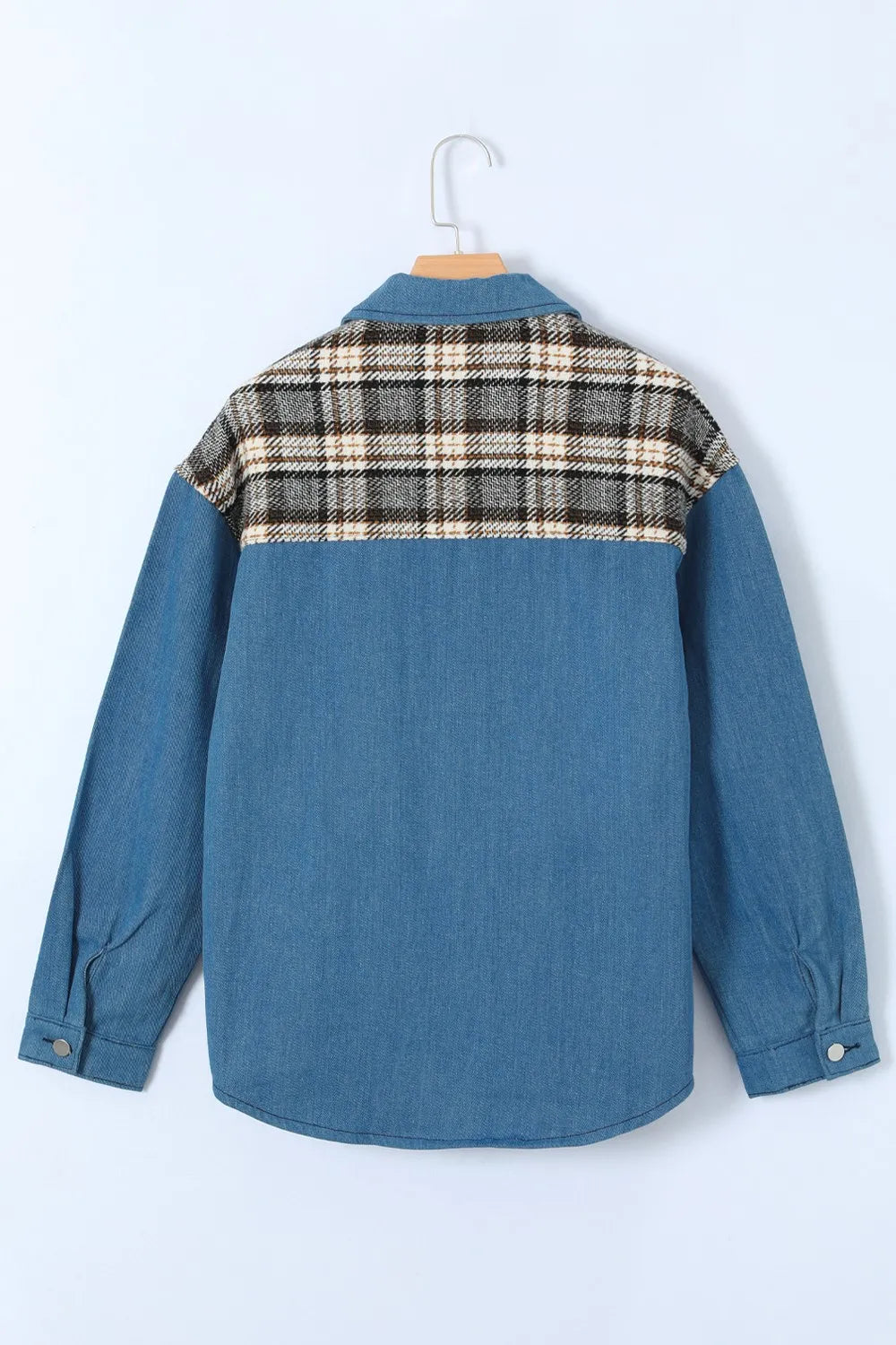 Plaid Pocketed Button Up Denim Jacket - Lilixa.store