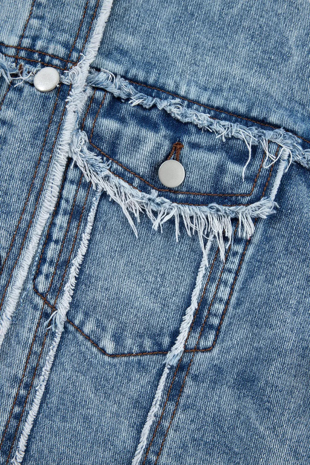 Raw Hem Drawstring Plaid Denim Jacket, view 3