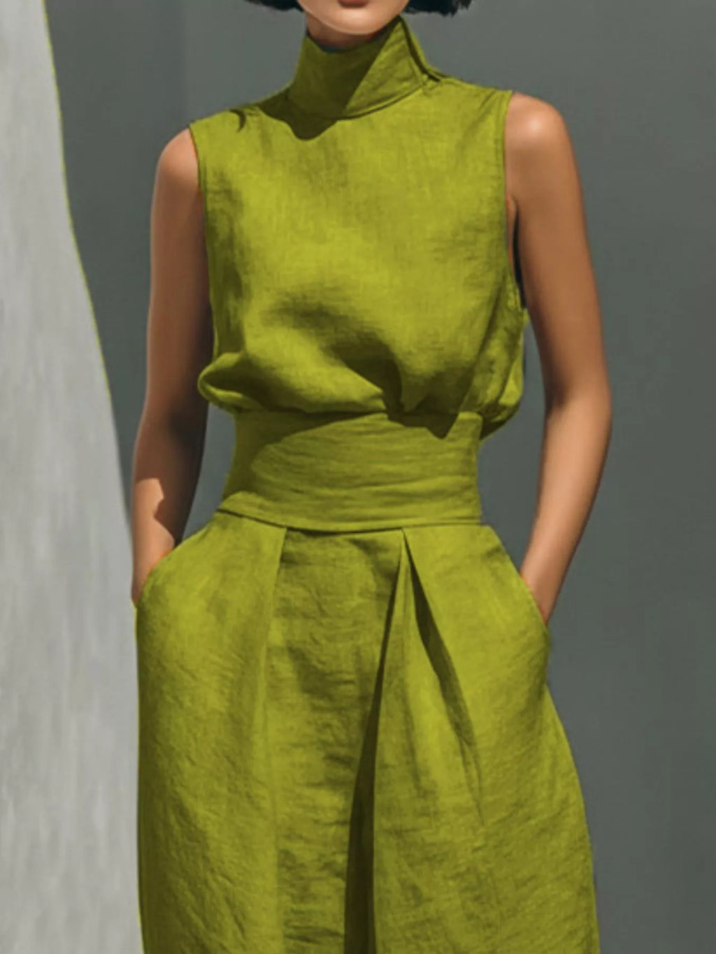 Full Size Turtleneck Sleeveless Top and Wide Leg Pants Set Plus Size - Lilixa.store