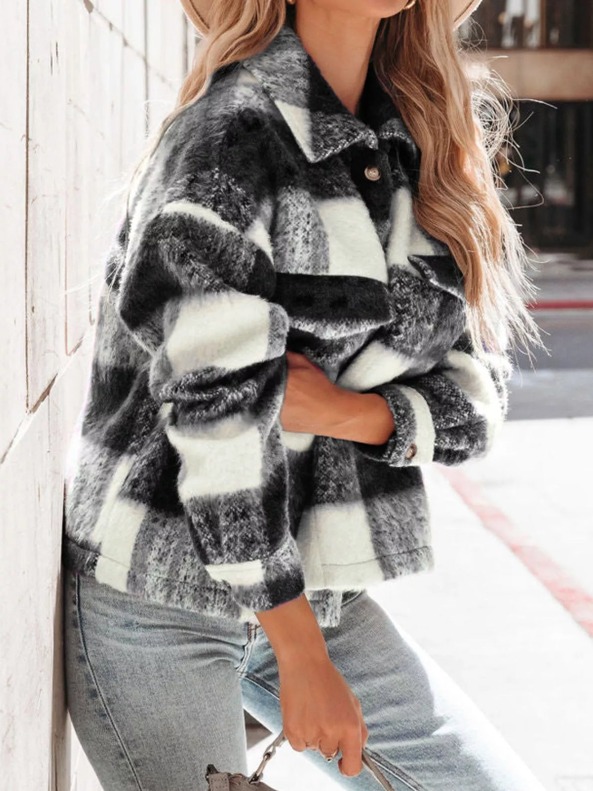 Plaid Button-Down Shacket, view 3