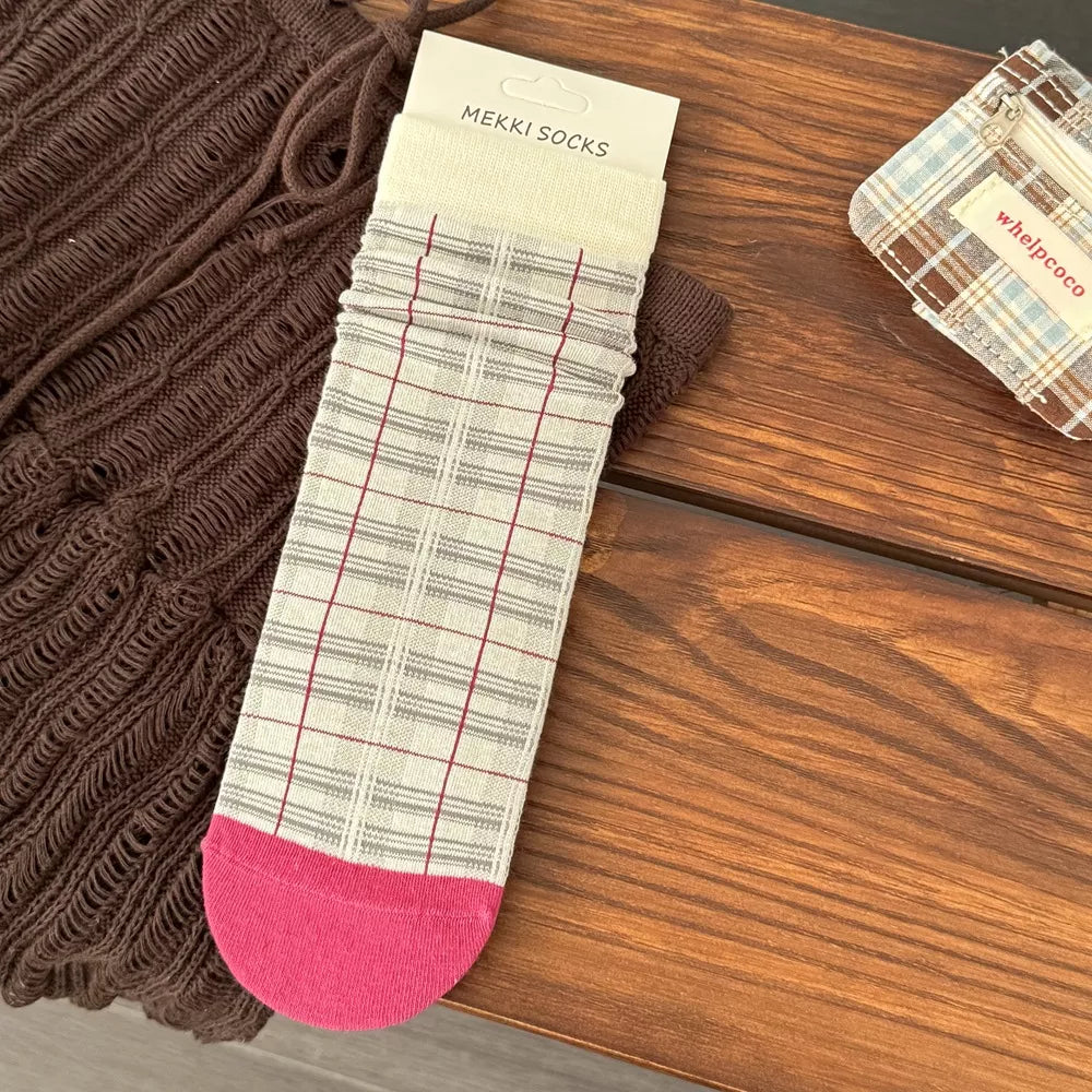 Plaid Mid-Calf Cotton Socks, view 4