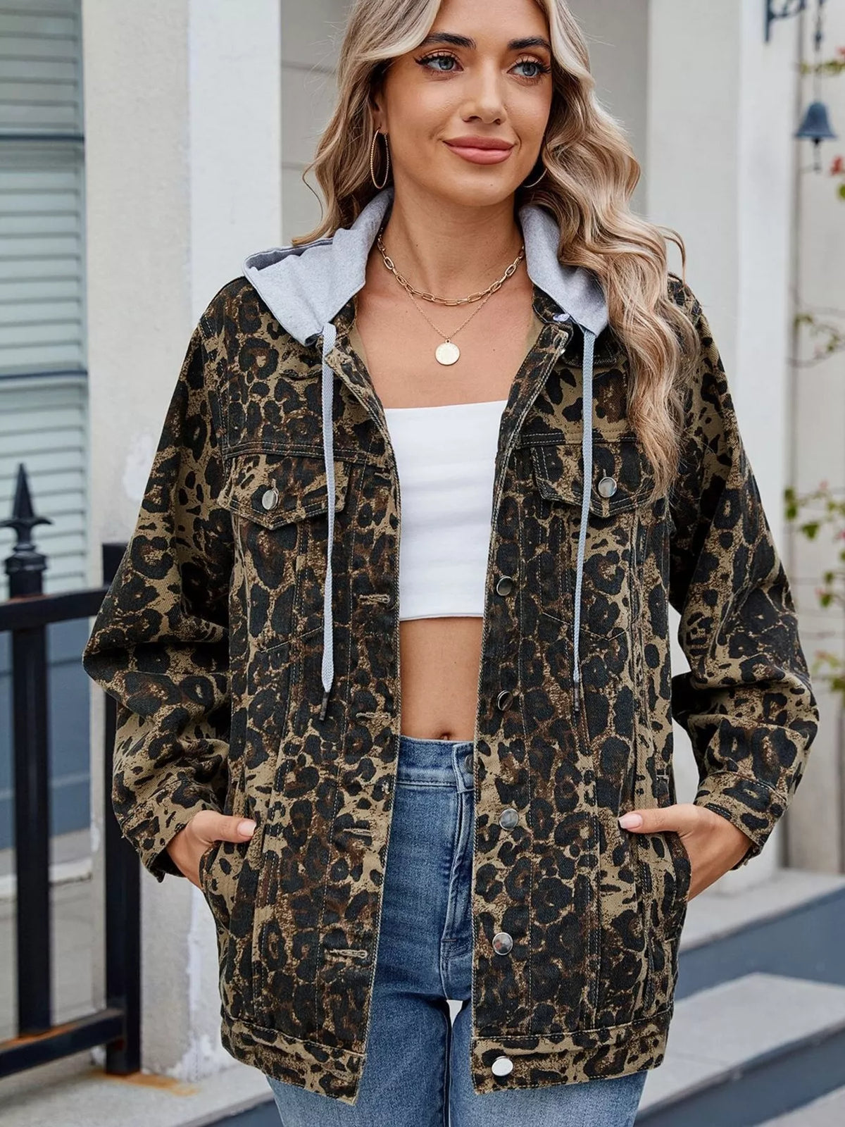 Button Up Long Sleeve Denim Jacket, view 18