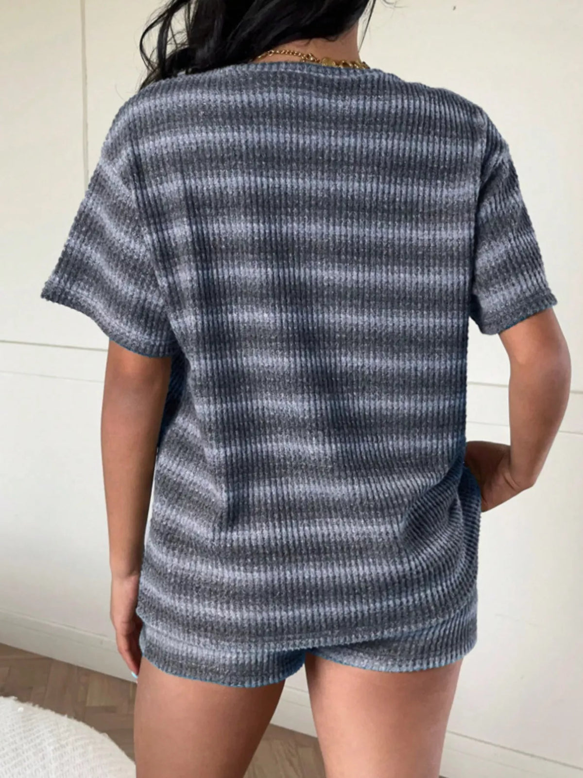 Striped Textured Knit Top and Shorts Set, view 8