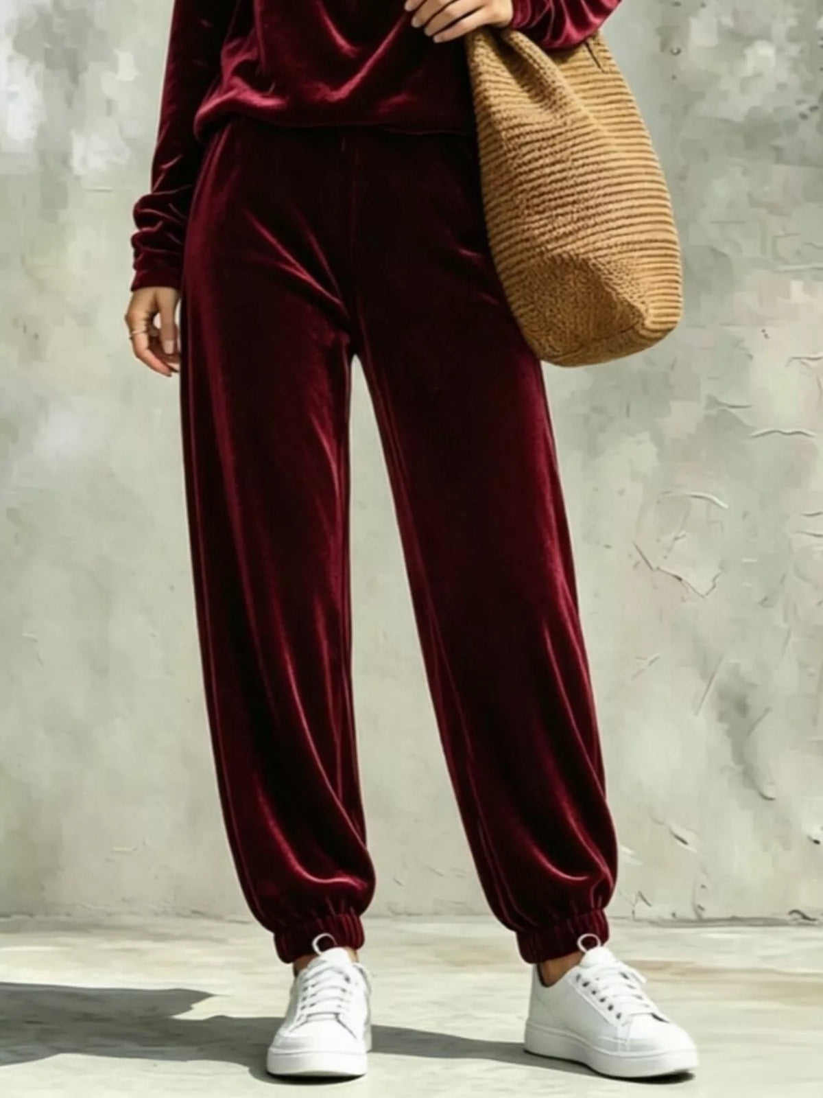 Full Size Velvet Cowl Neck Top and Pants Set Plus Size, view 10