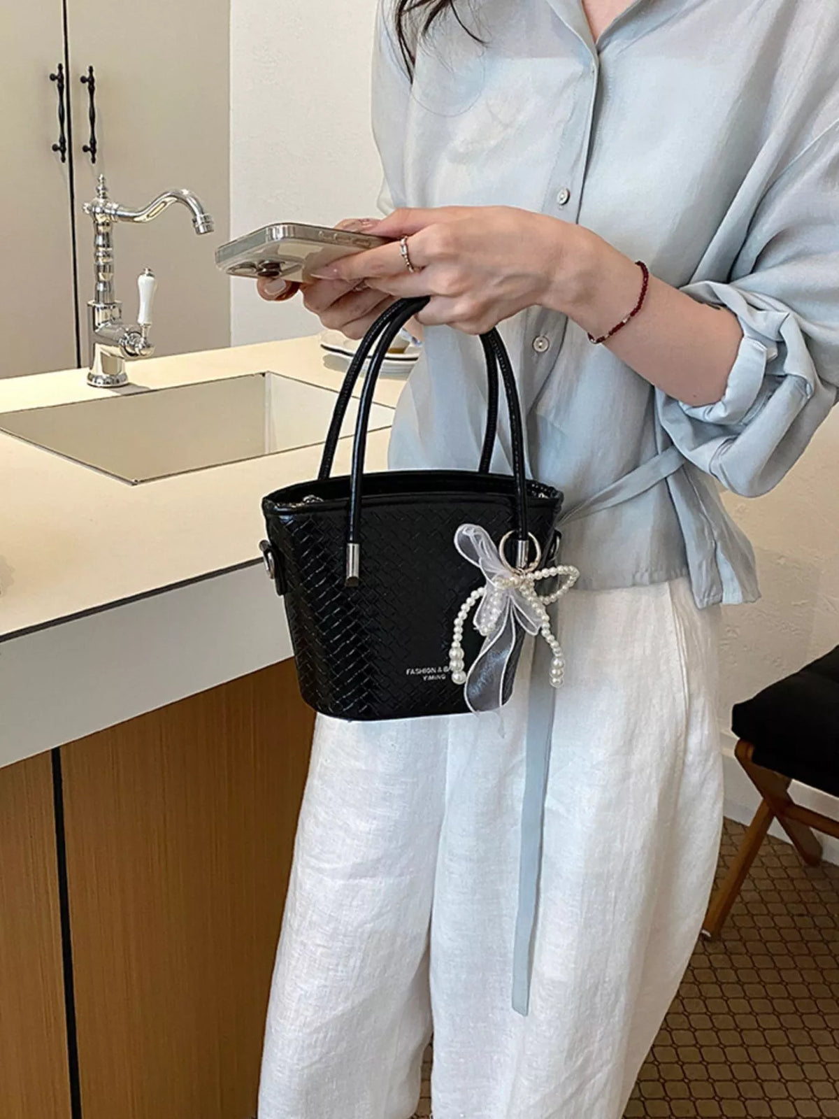Textured Bucket Crossbody Bag