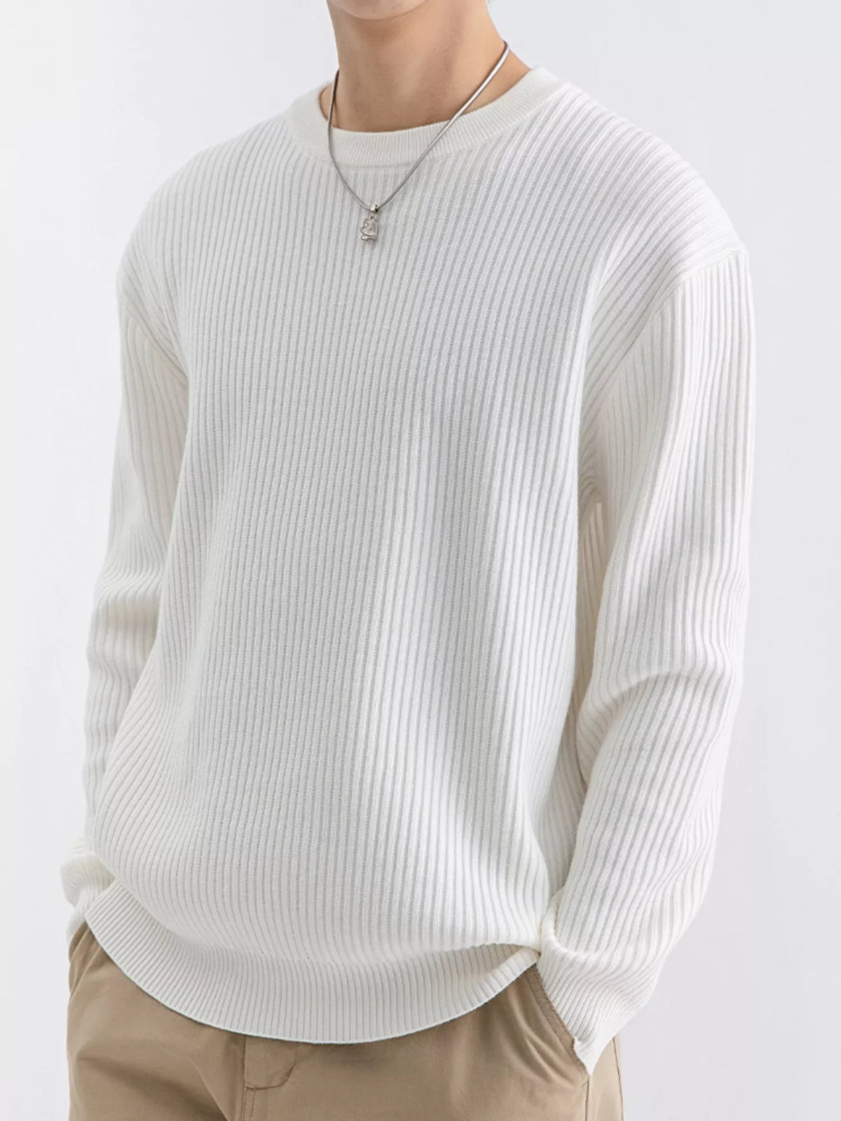 Men's Plus Size Ribbed Knit Crew Neck Sweater - Lilixa.store