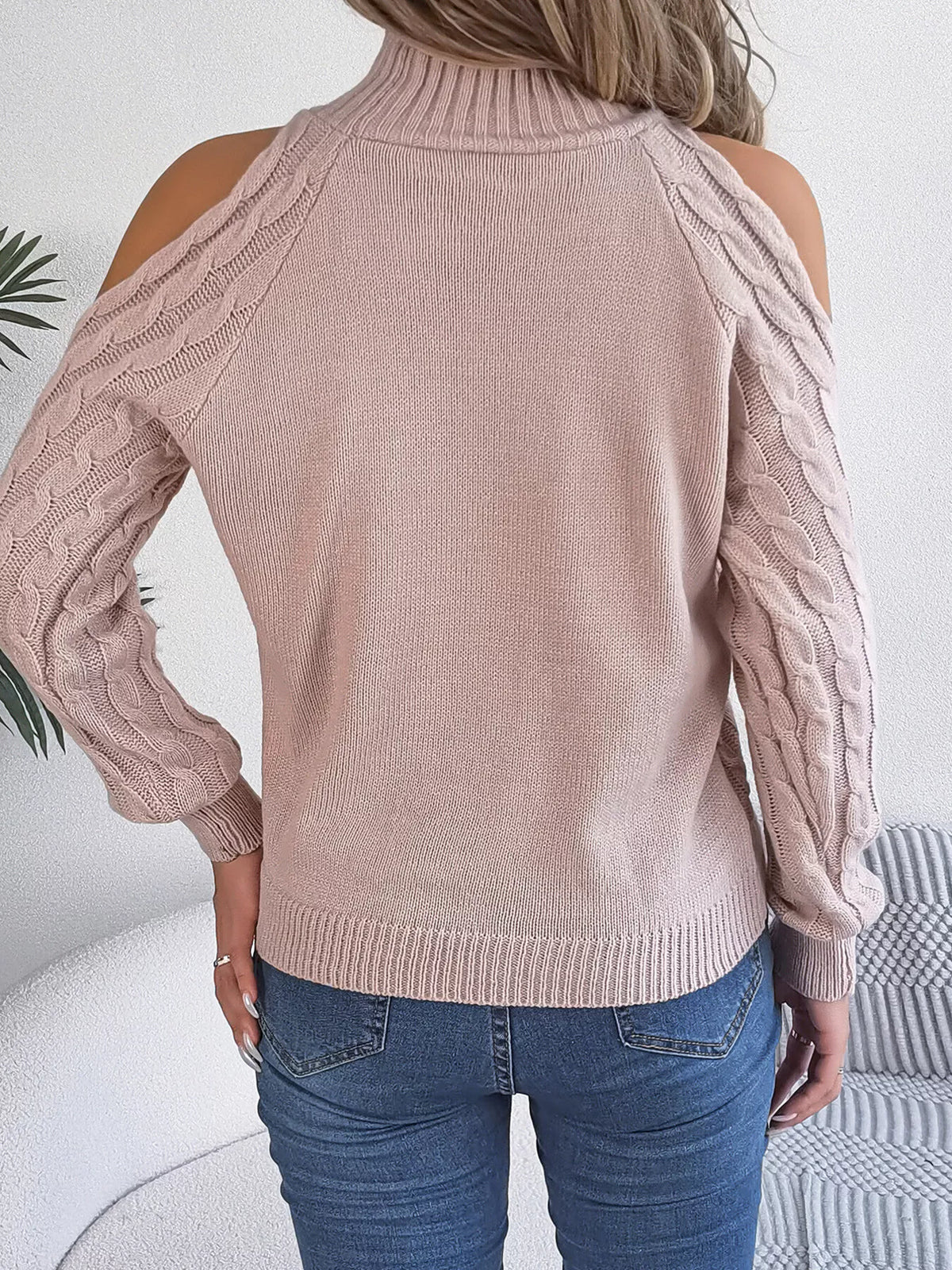 Cold-Shoulder Cable Knit Sweater, view 18