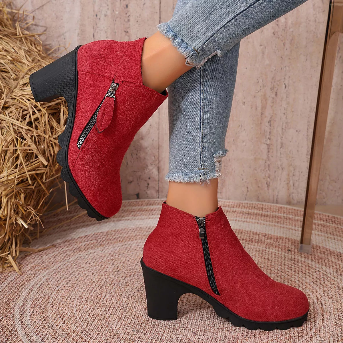 Round Toe Block Heels Boots - Lilixa.store