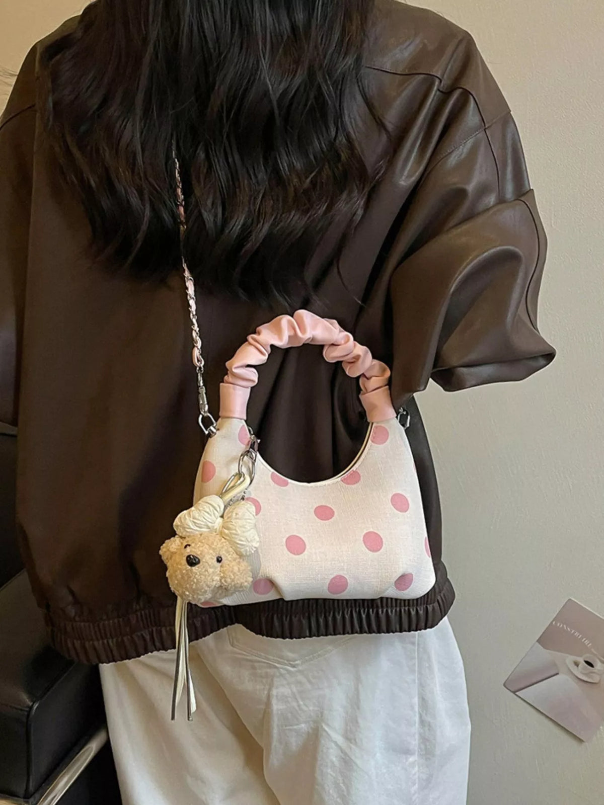 Polka Dot Ruched Handle Crossbody Bag