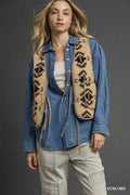 Umgee Mix Patterned Sherpa Tie-Front Vest - Lilixa.store