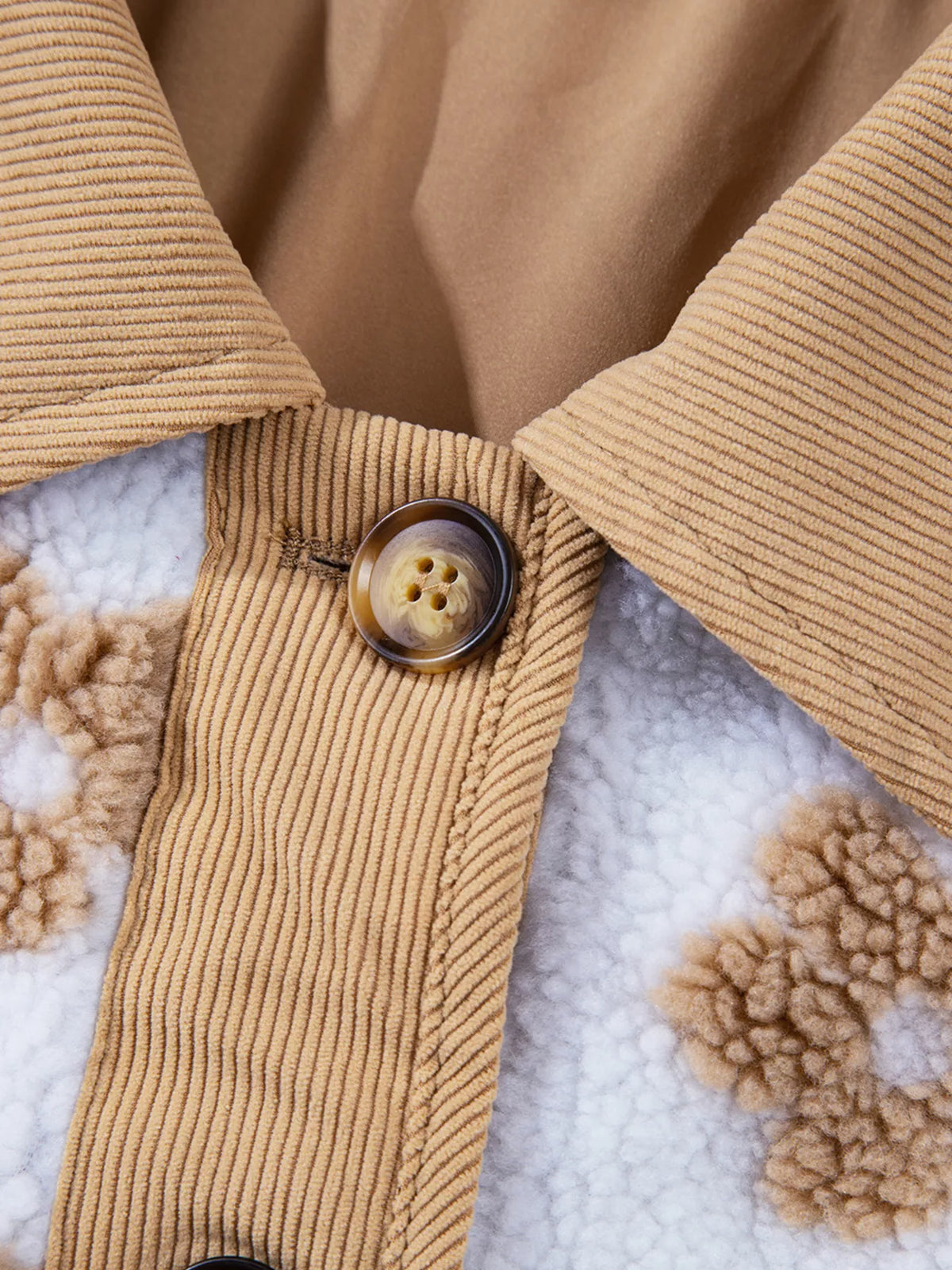 Flower Pattern Button Up Fleece Jacket - Lilixa.store