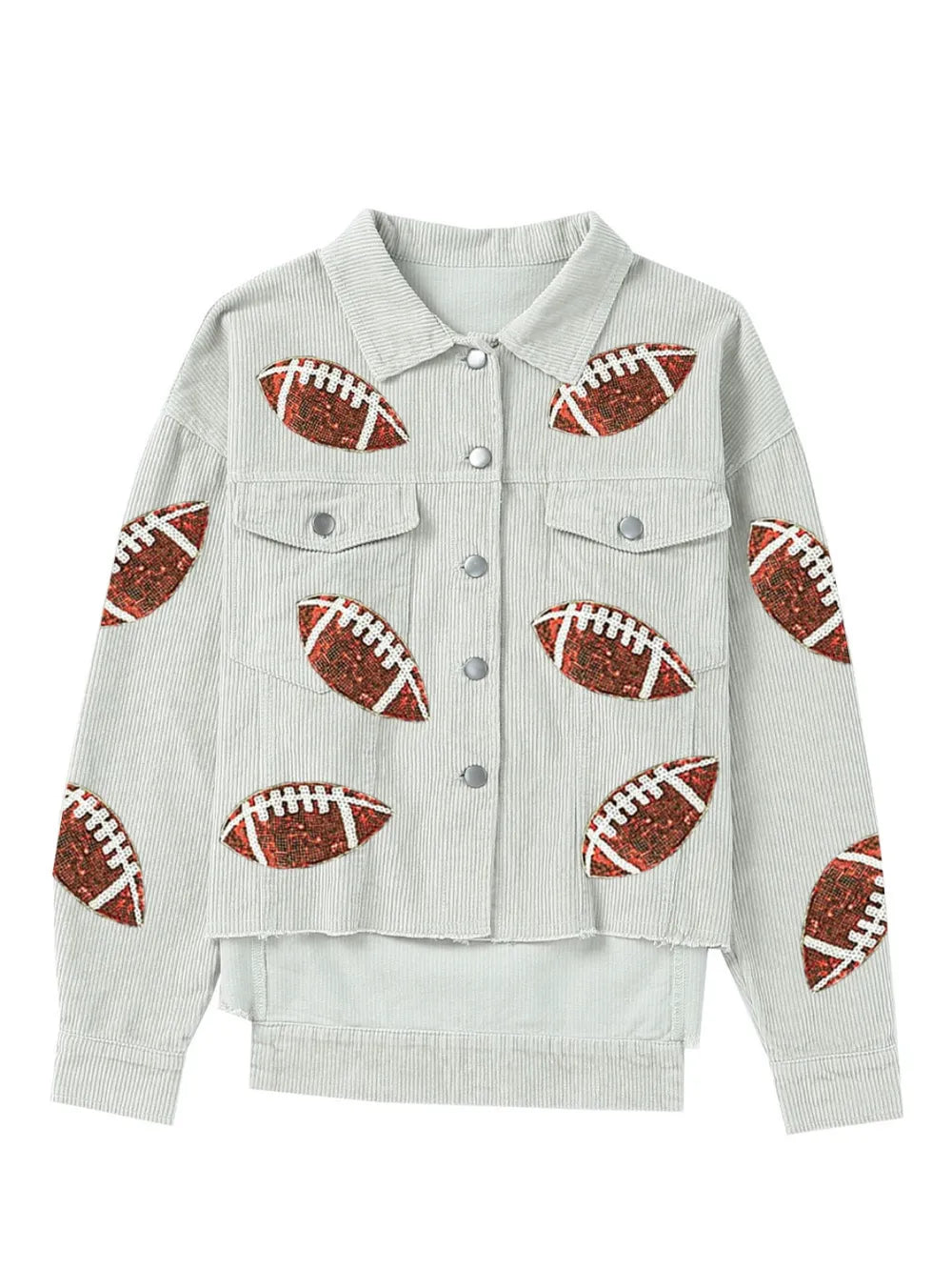 Football Sequin Button Up Dropped Shoulder Jacket in Sage, view 3